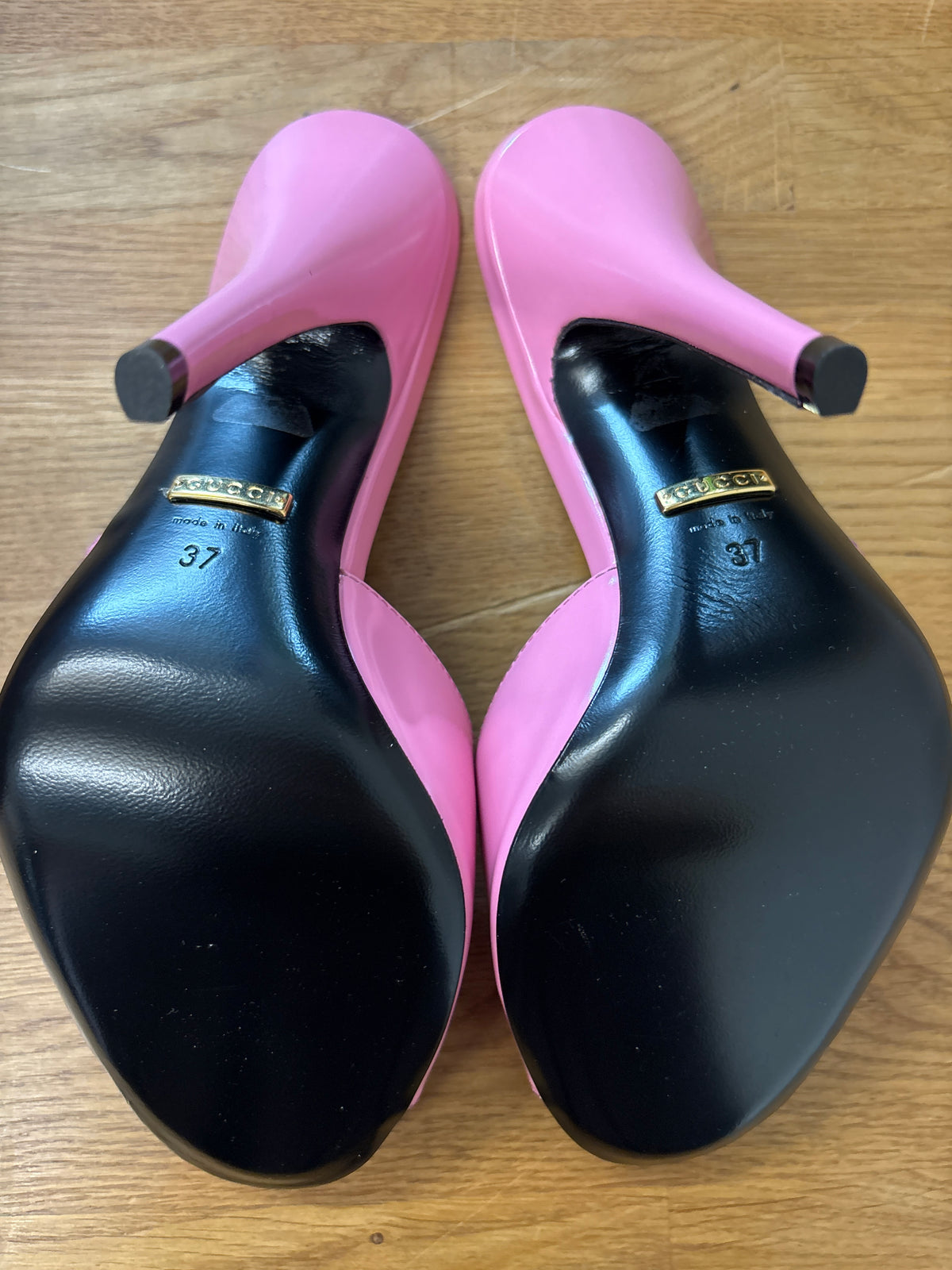 Gucci Regent Pink Peep Toe Mule Heels