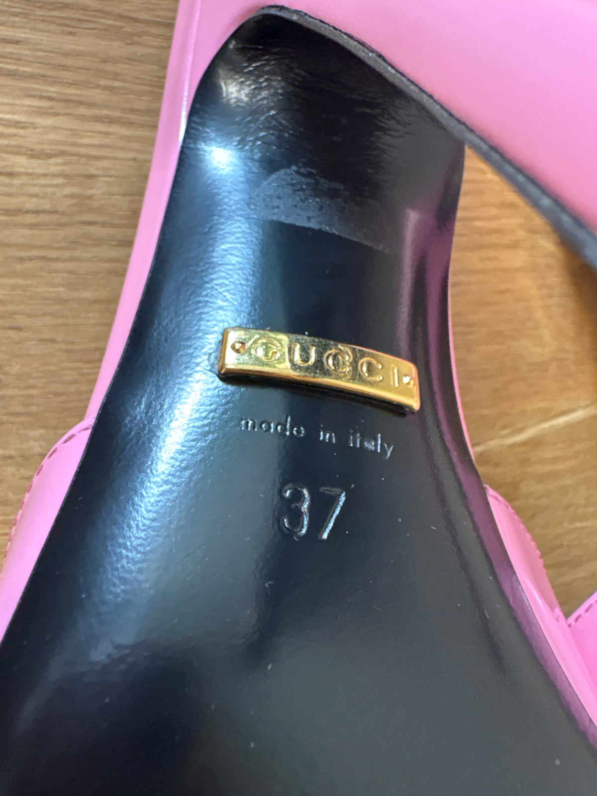 Gucci Regent Pink Peep Toe Mule Heels