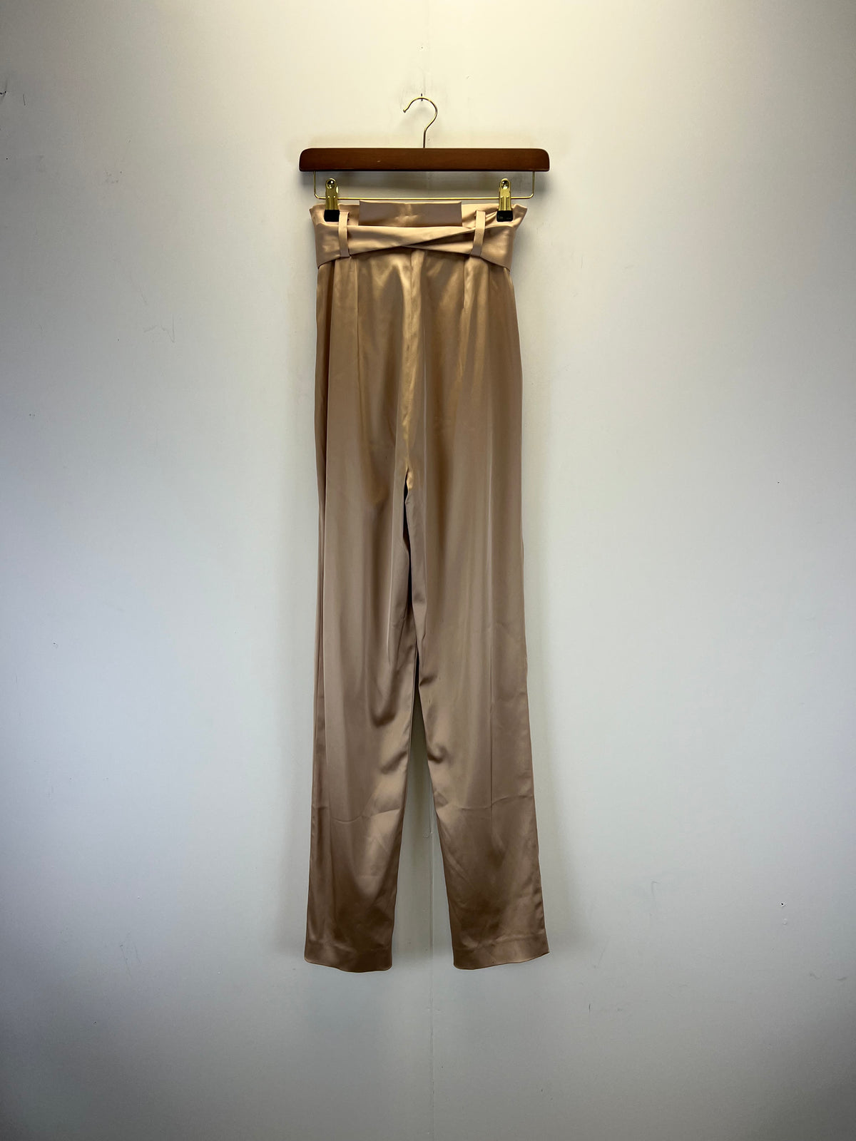 Sally Lapointe Beige Satin Belted Trousers