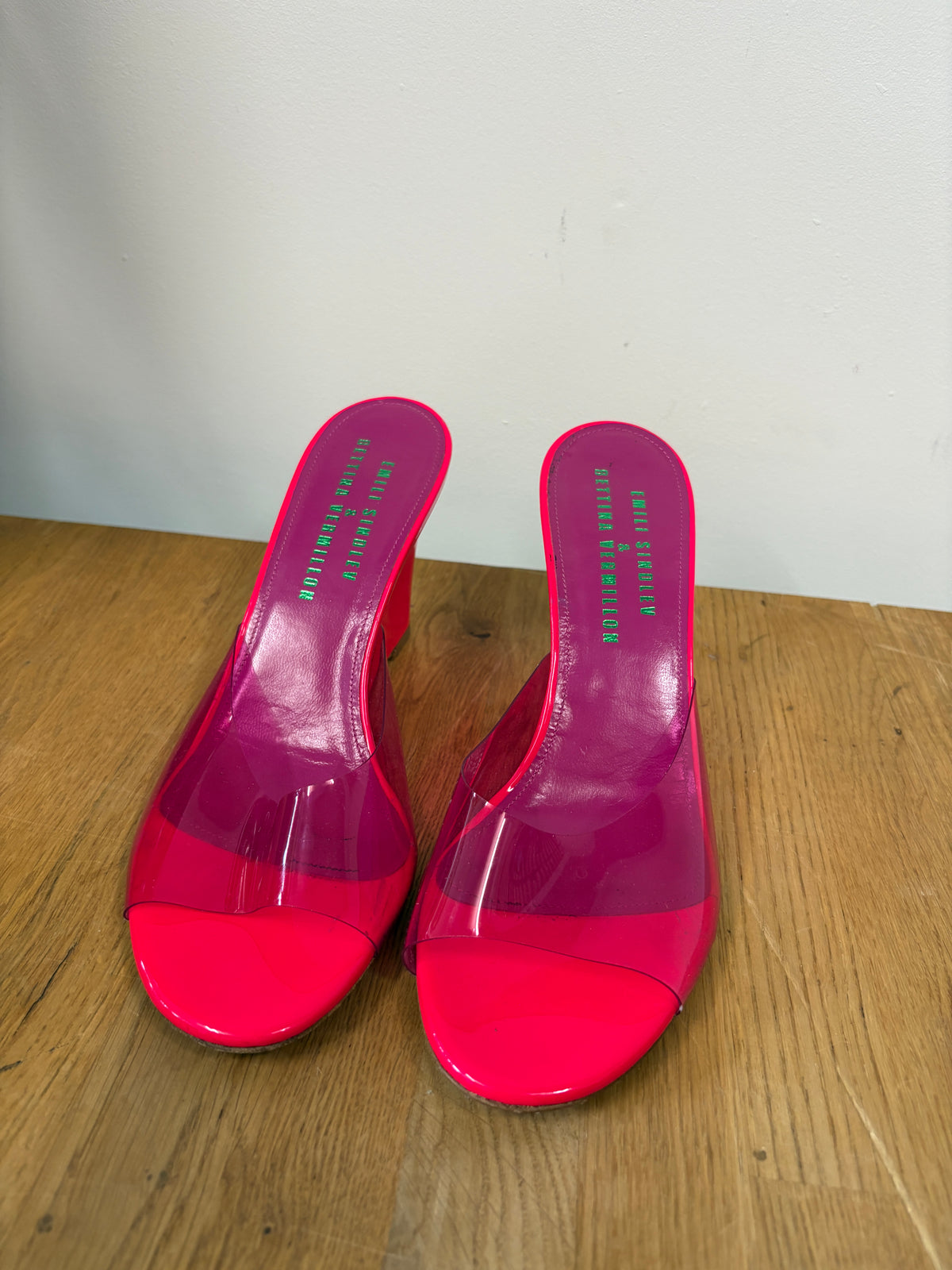 Emili Sindlev x Bettina Vermillon Hot Pink Britney Wedge Mules