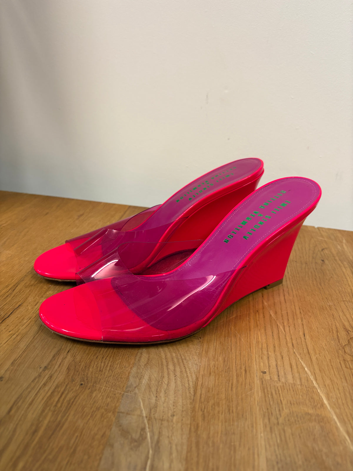 Emili Sindlev x Bettina Vermillon Hot Pink Britney Wedge Mules