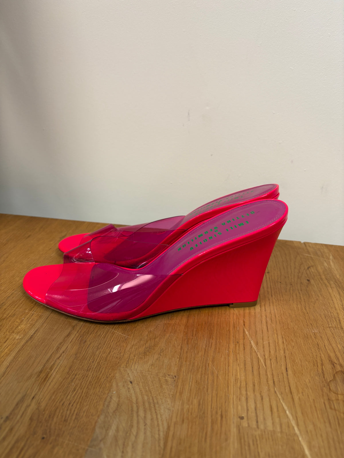 Emili Sindlev x Bettina Vermillon Hot Pink Britney Wedge Mules