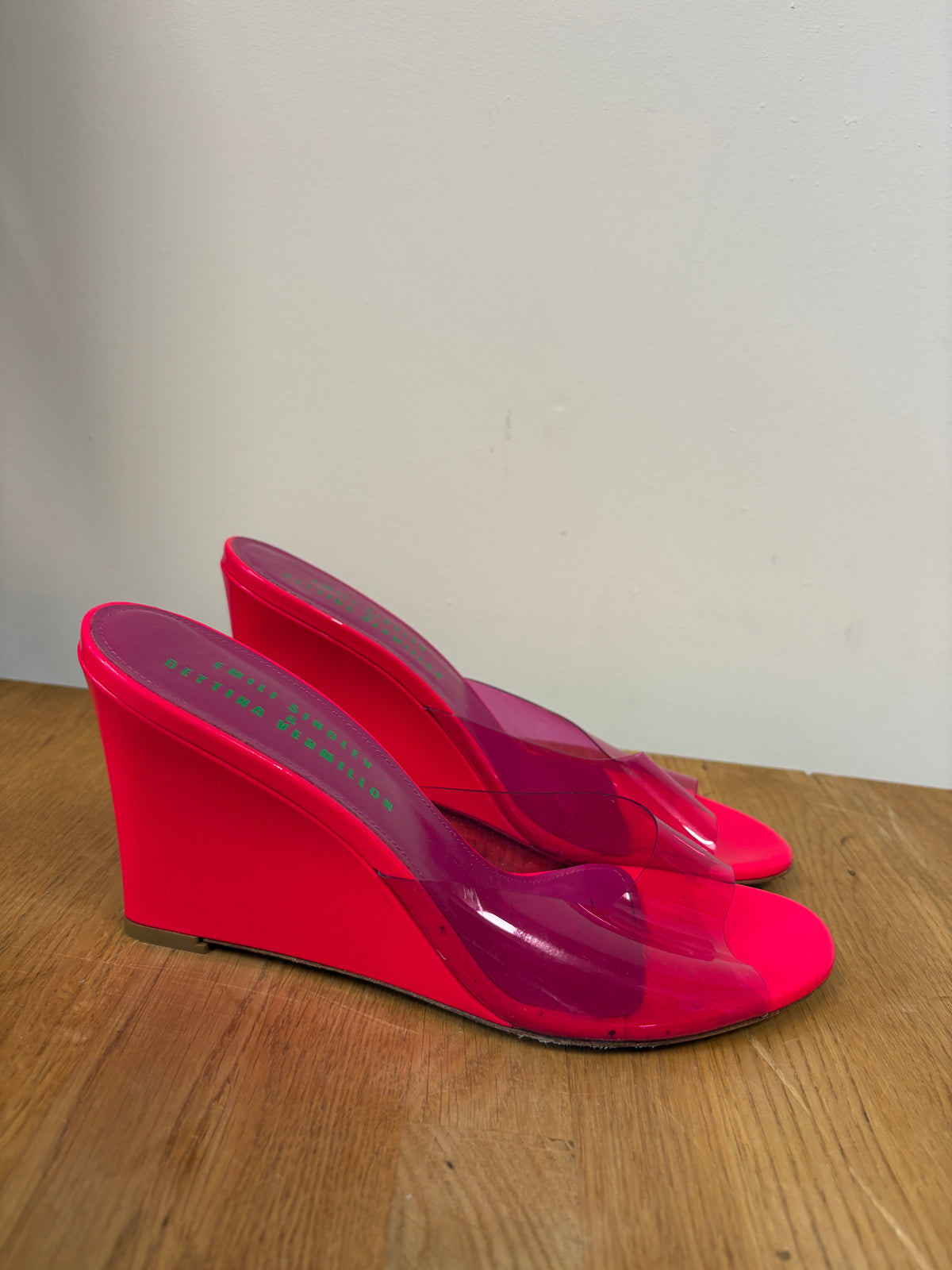 Emili Sindlev x Bettina Vermillon Hot Pink Britney Wedge Mules