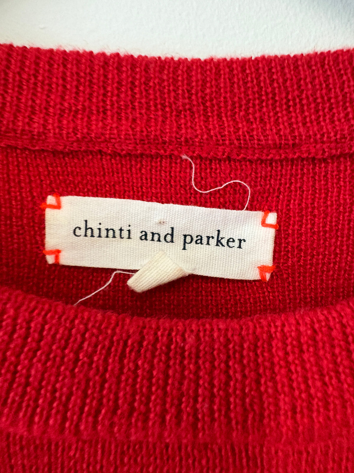 Chinti and Parker Red Wool Sweater With Stripe Sleeves