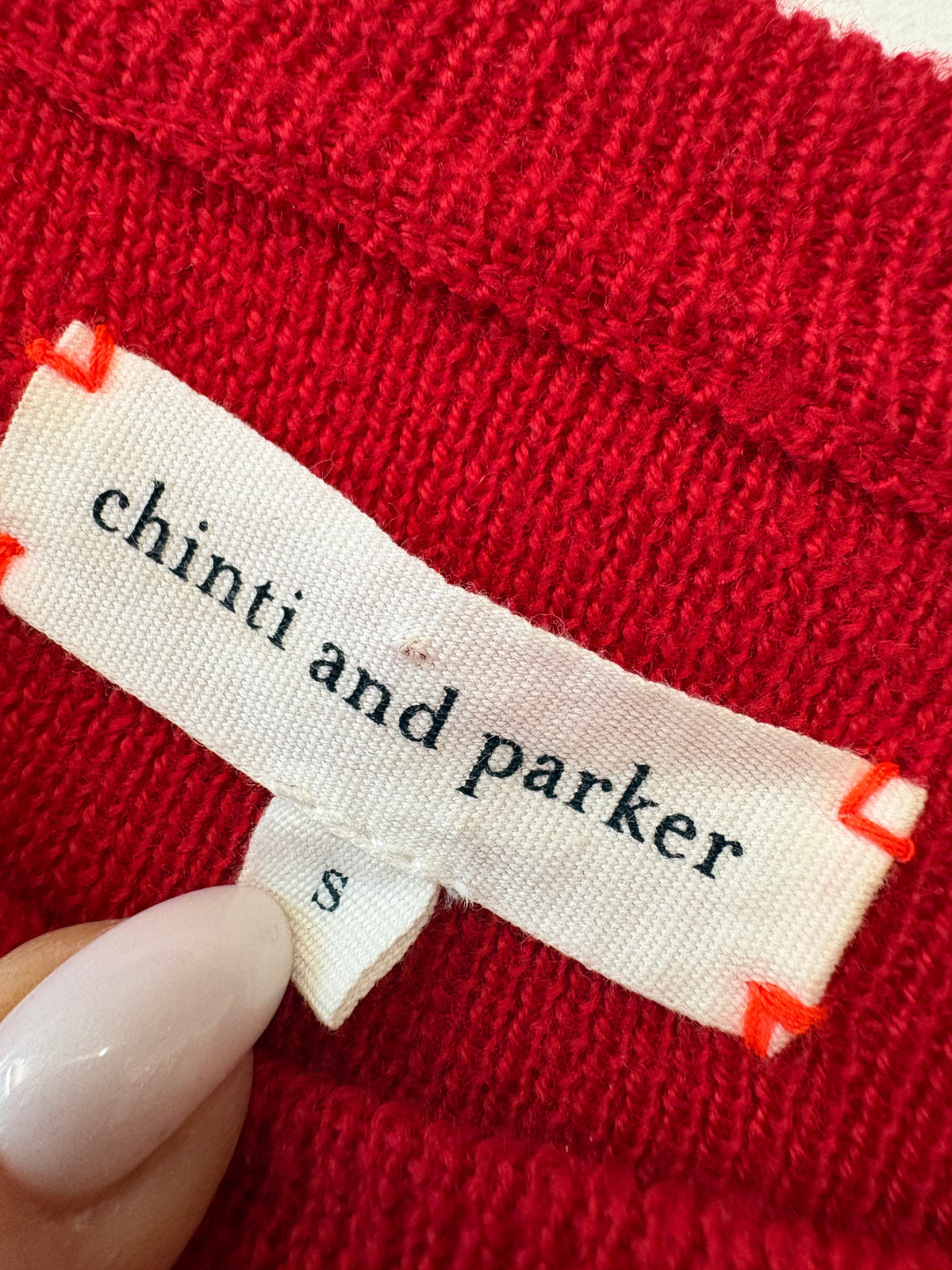 Chinti and Parker Red Wool Sweater With Stripe Sleeves
