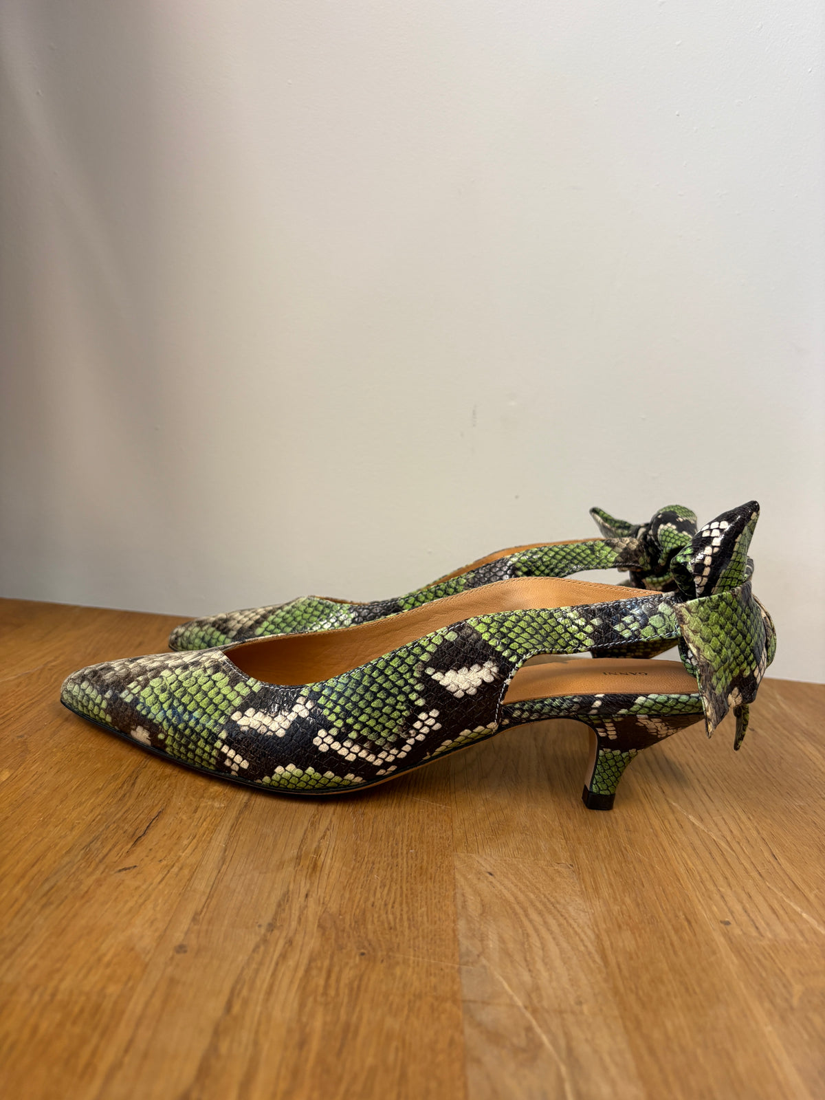 Ganni Green Snakeskin Sabine Pumps