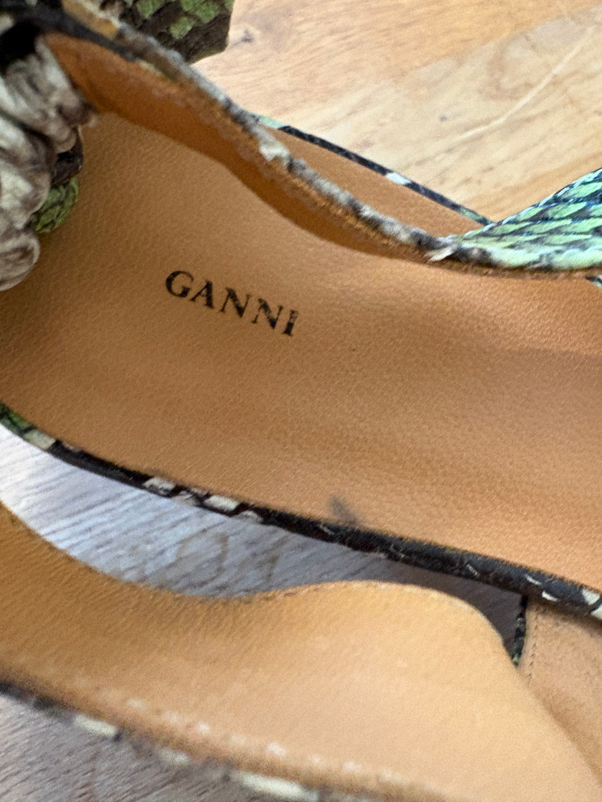Ganni Green Snakeskin Sabine Pumps