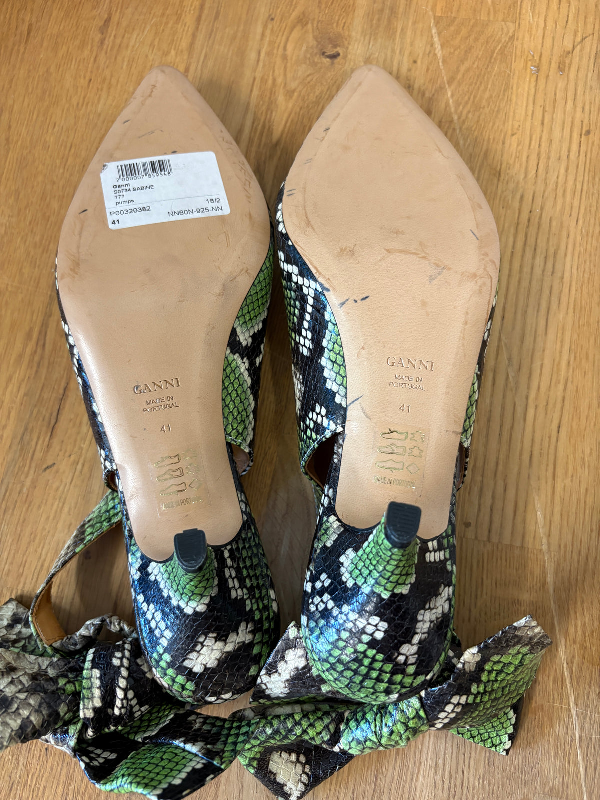 Ganni Green Snakeskin Sabine Pumps
