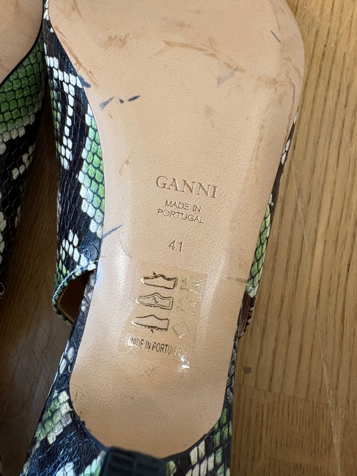 Ganni Green Snakeskin Sabine Pumps