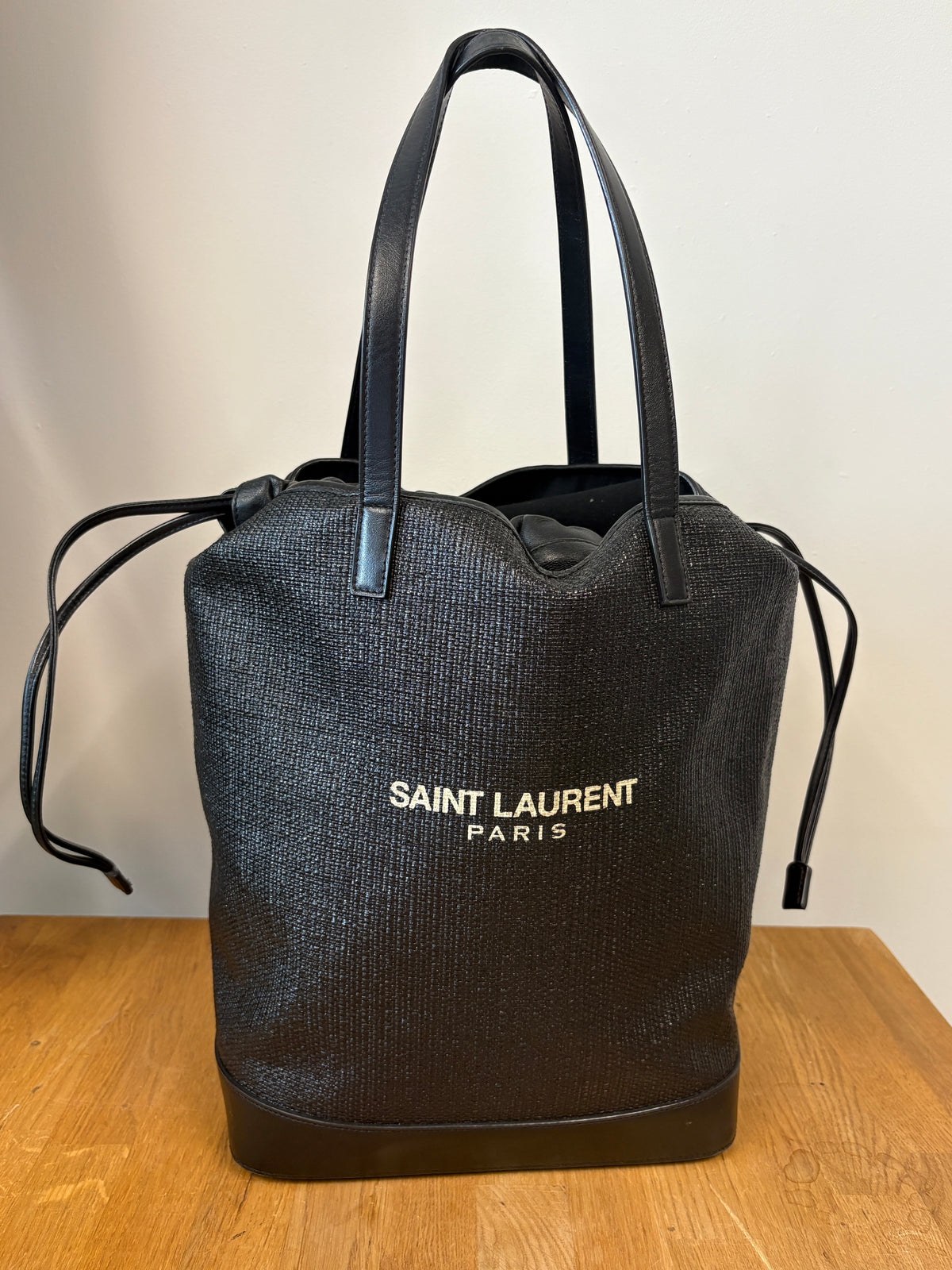 Saint Laurent Black Teddy Drawstring Leather Bag