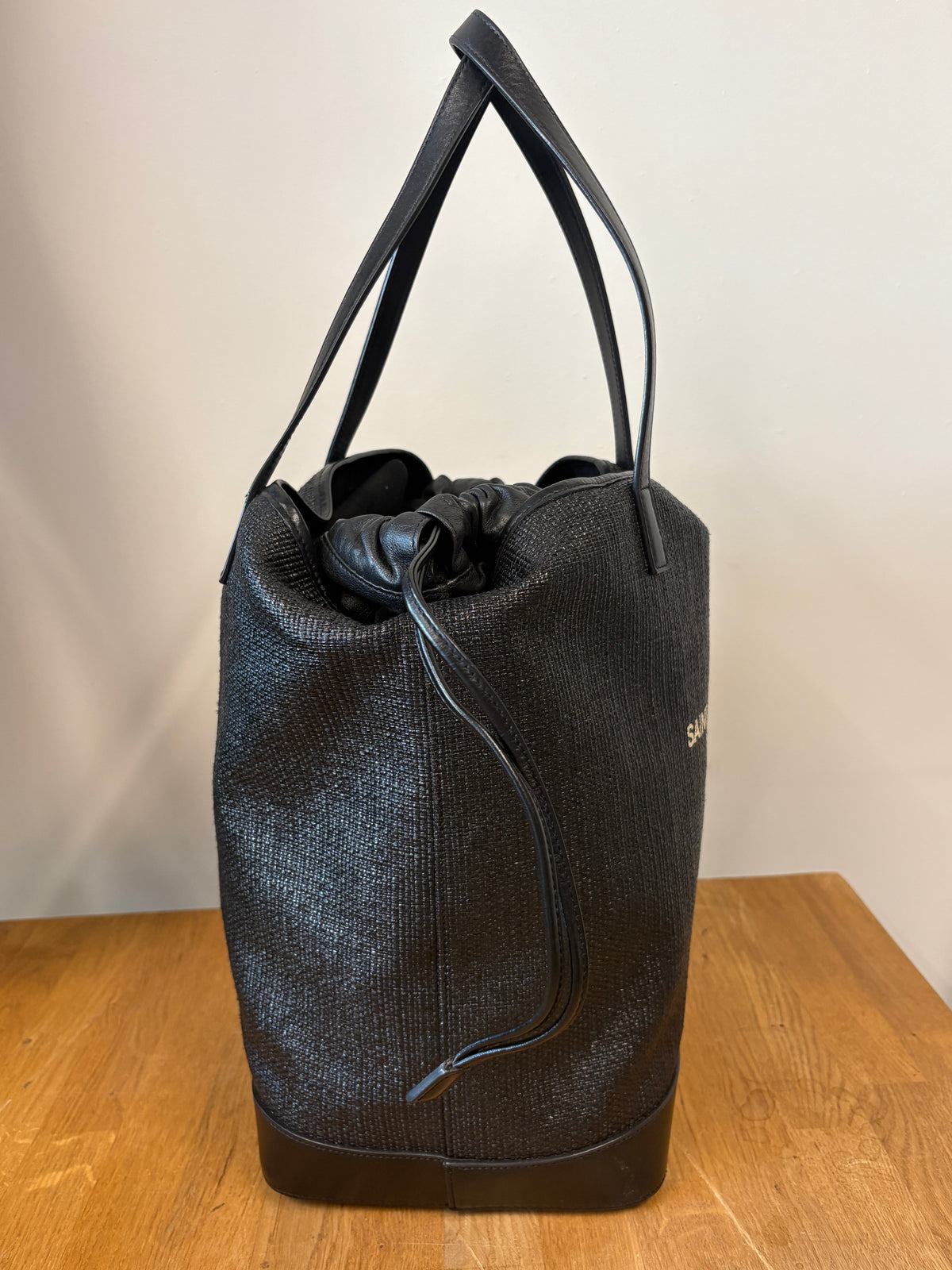 Saint Laurent Black Teddy Drawstring Leather Bag