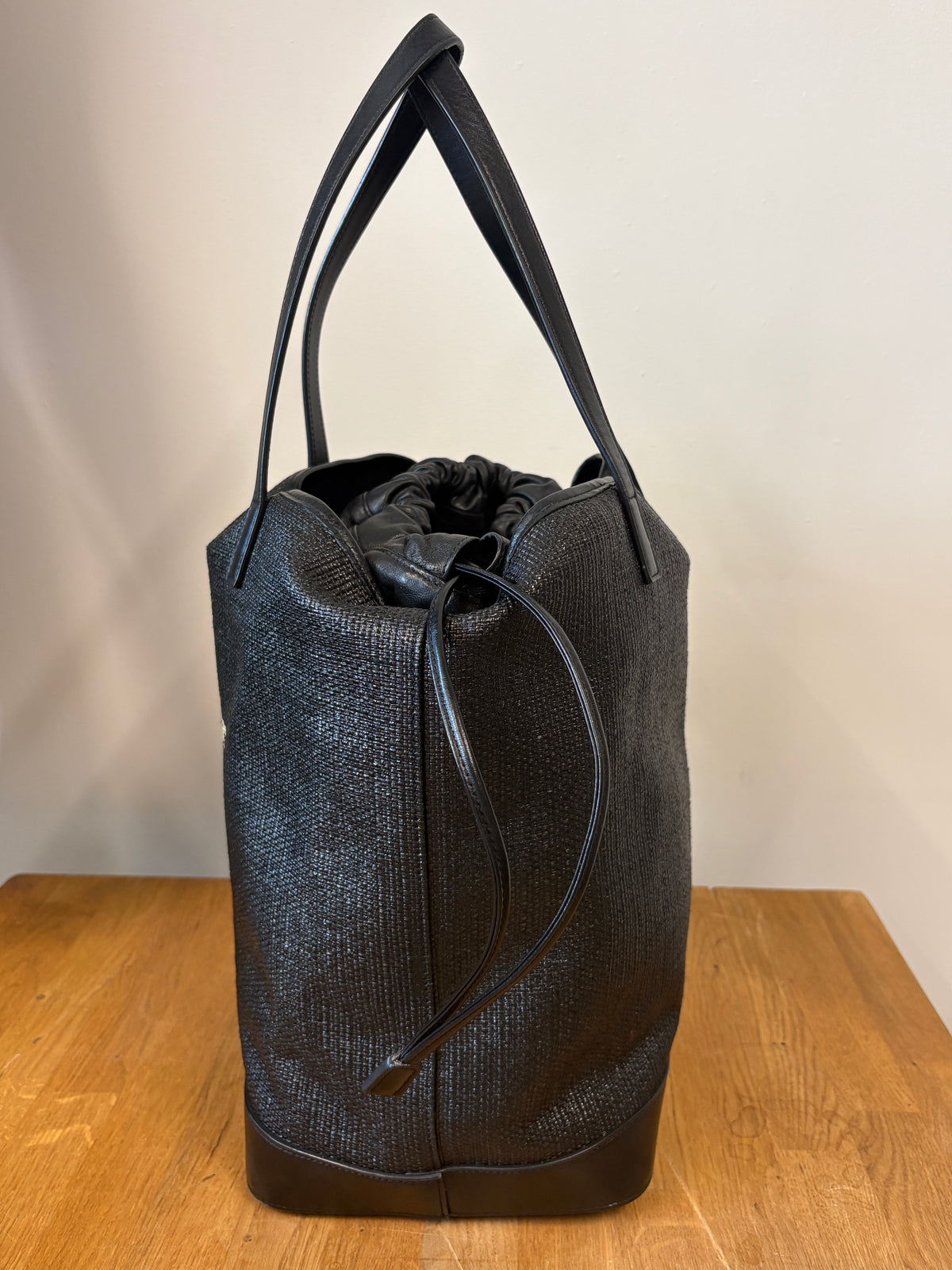 Saint Laurent Black Teddy Drawstring Leather Bag