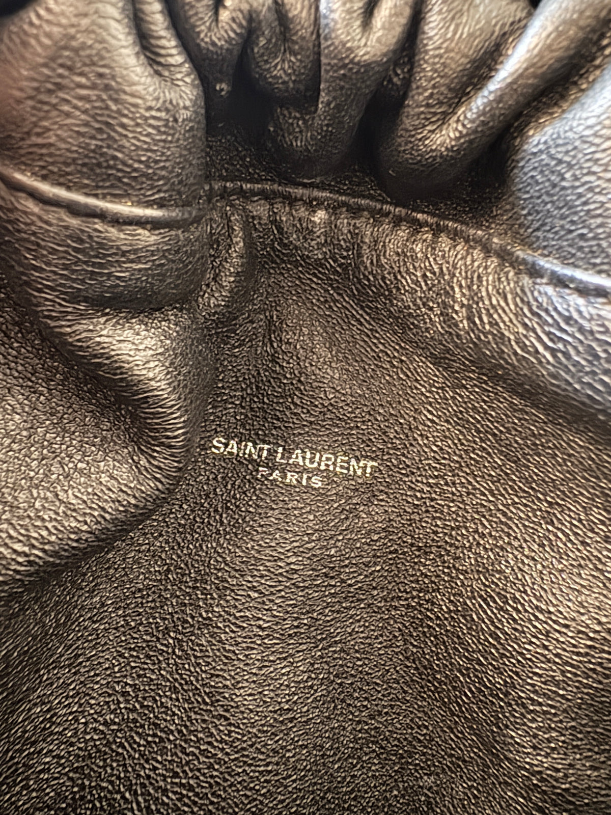 Saint Laurent Black Teddy Drawstring Leather Bag