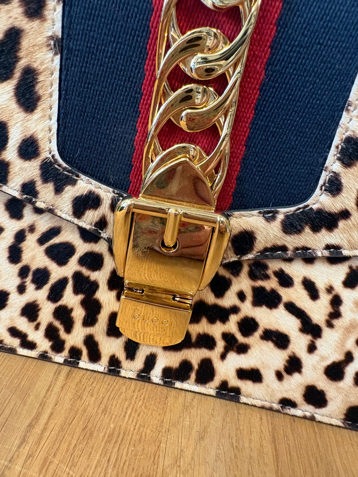 Gucci Leopard Print Sylvie Gold Chain Handbag