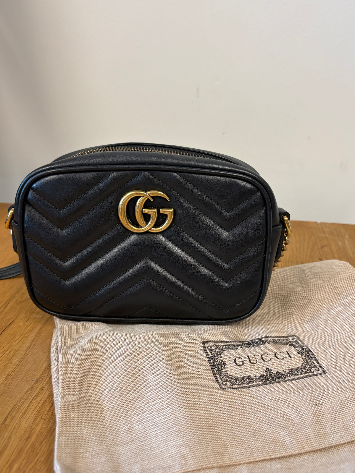 Gucci Black Leather GG Marmont Small Crossbody Bag