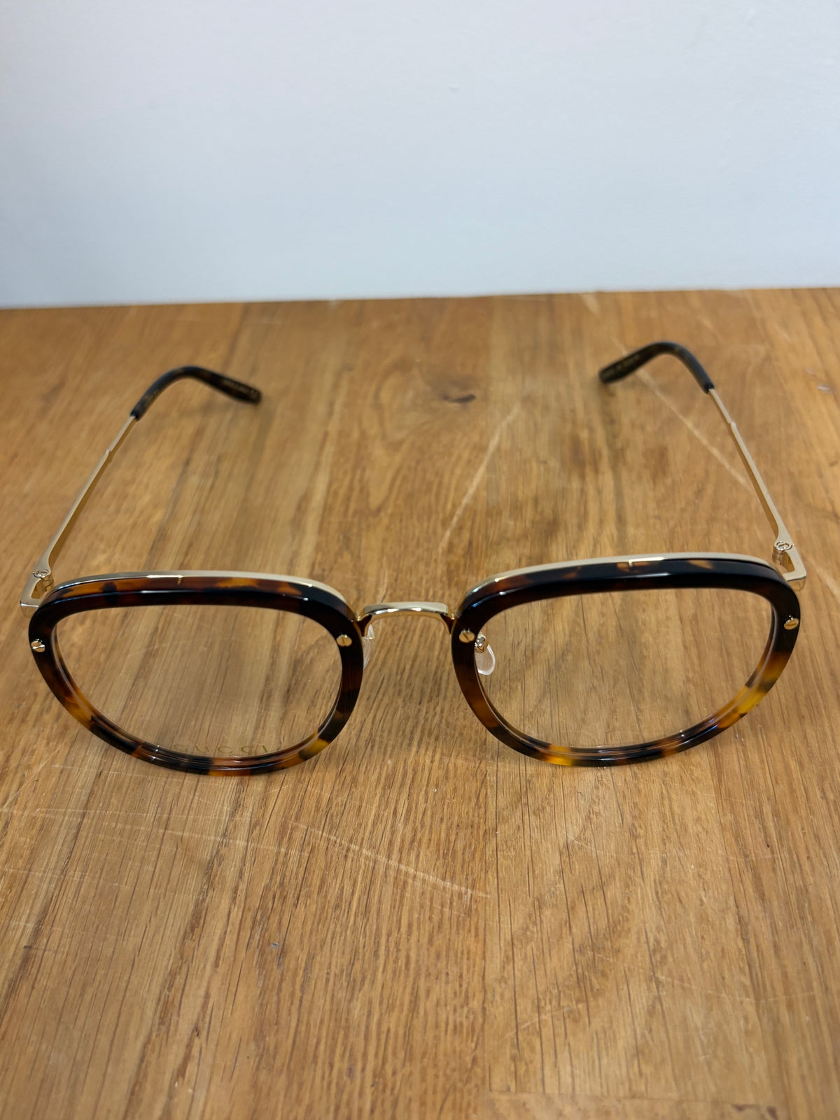 Gucci Brown Tortoiseshell Clear Lens Glasses