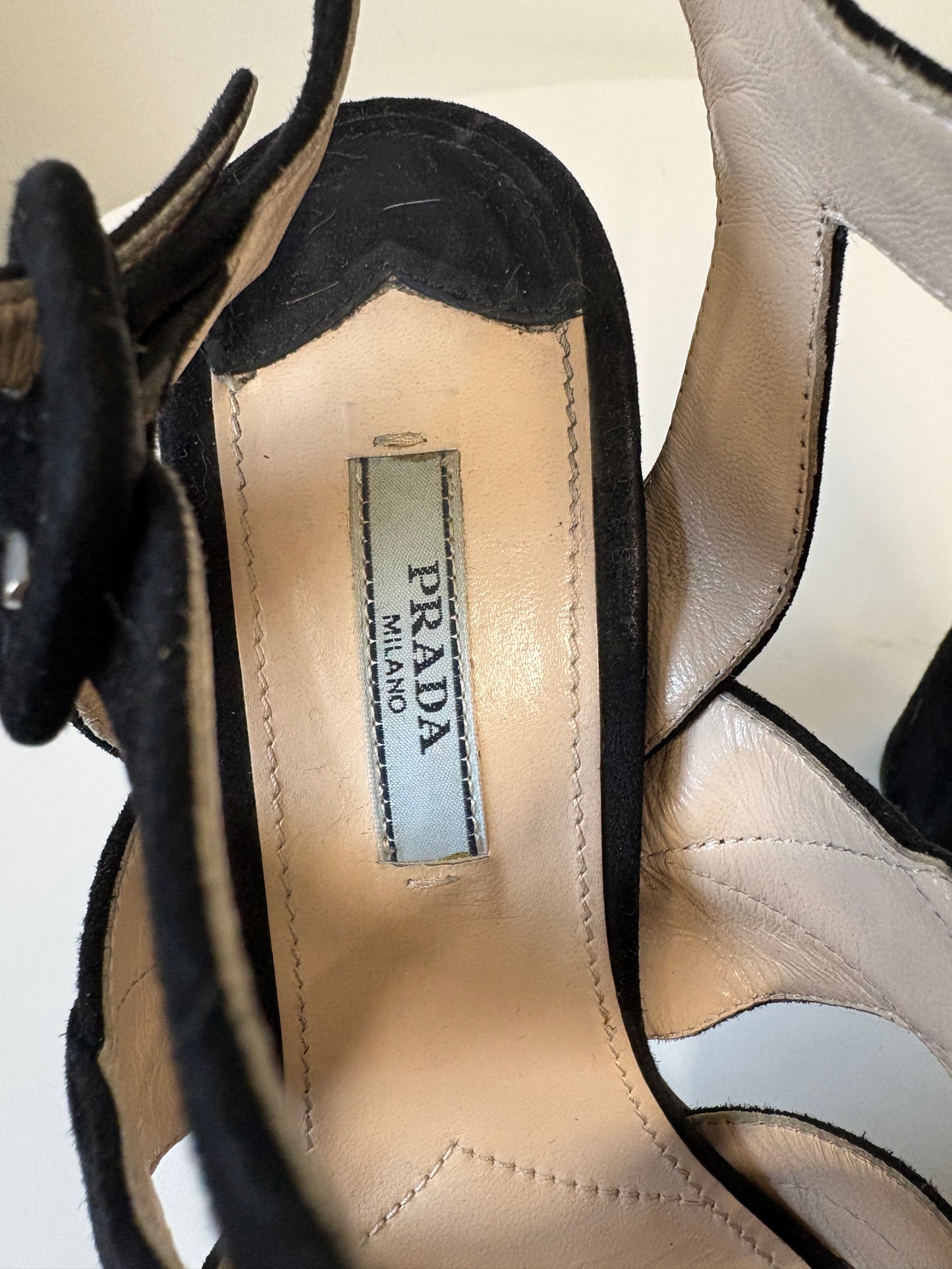 Prada Black Suede Platform Cut Out Heels