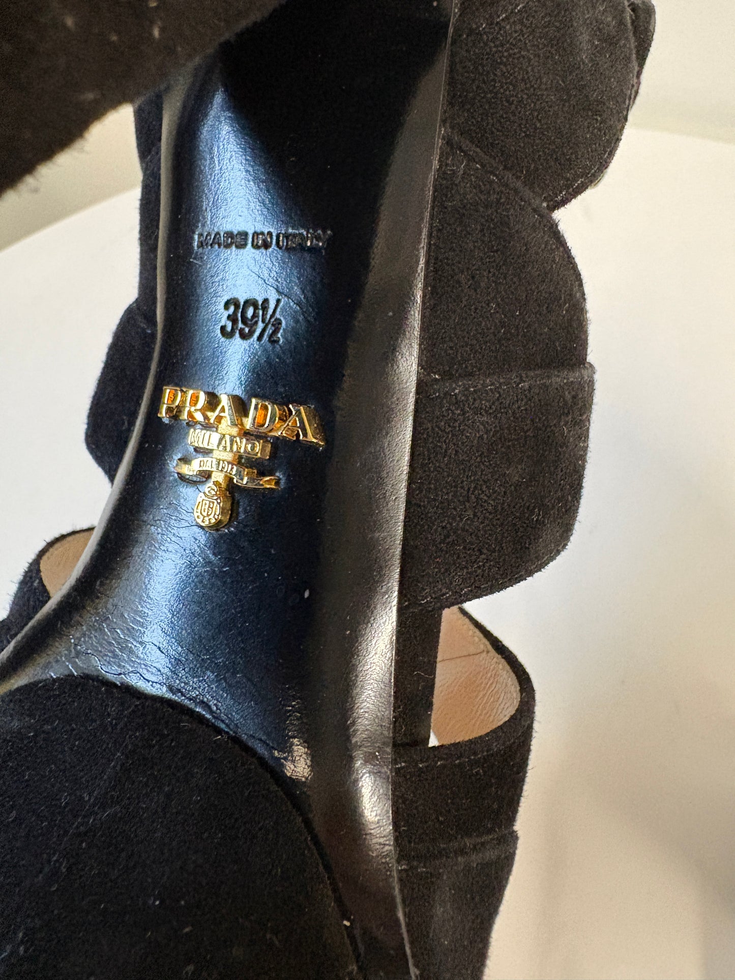 Prada Black Suede Platform Cut Out Heels