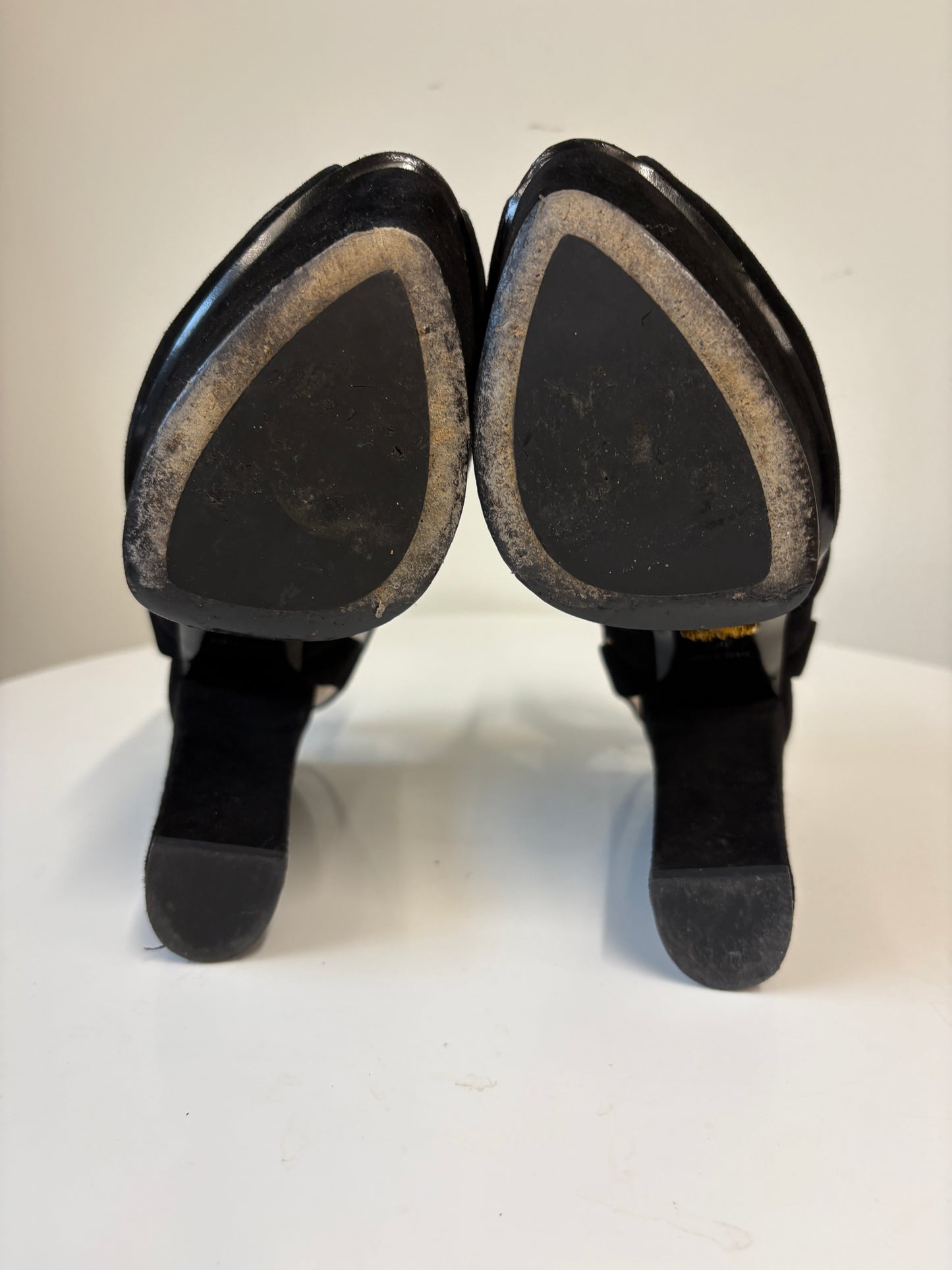 Prada Black Suede Platform Cut Out Heels