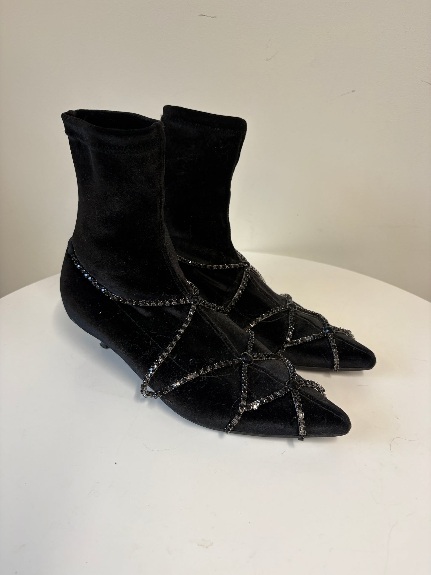 Sonia Rykiel Rhinestone Chain Ankle Boots Black