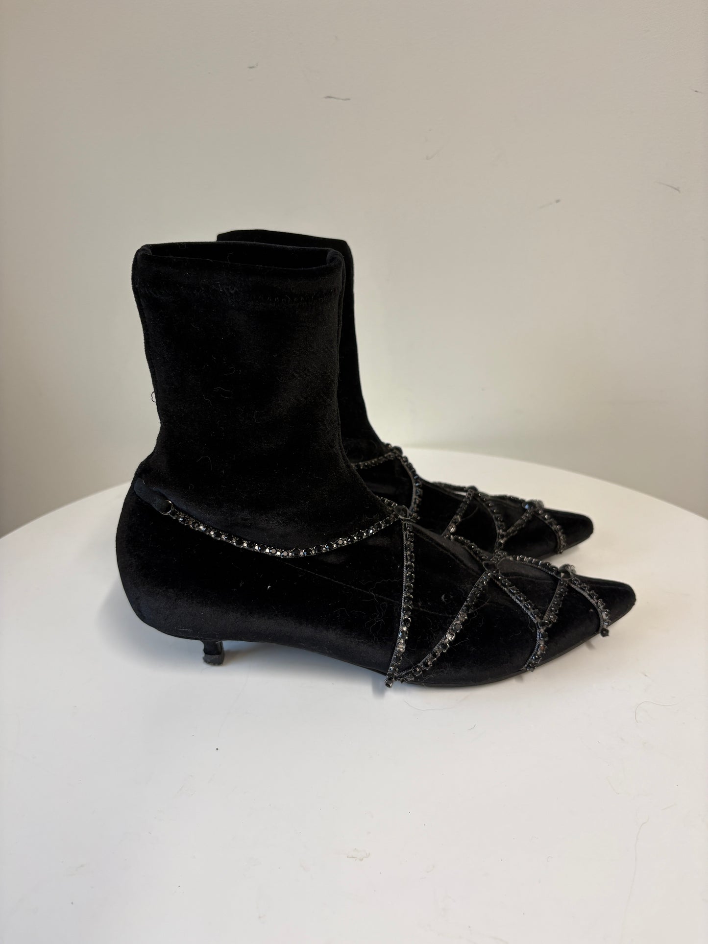 Sonia Rykiel Rhinestone Chain Ankle Boots Black