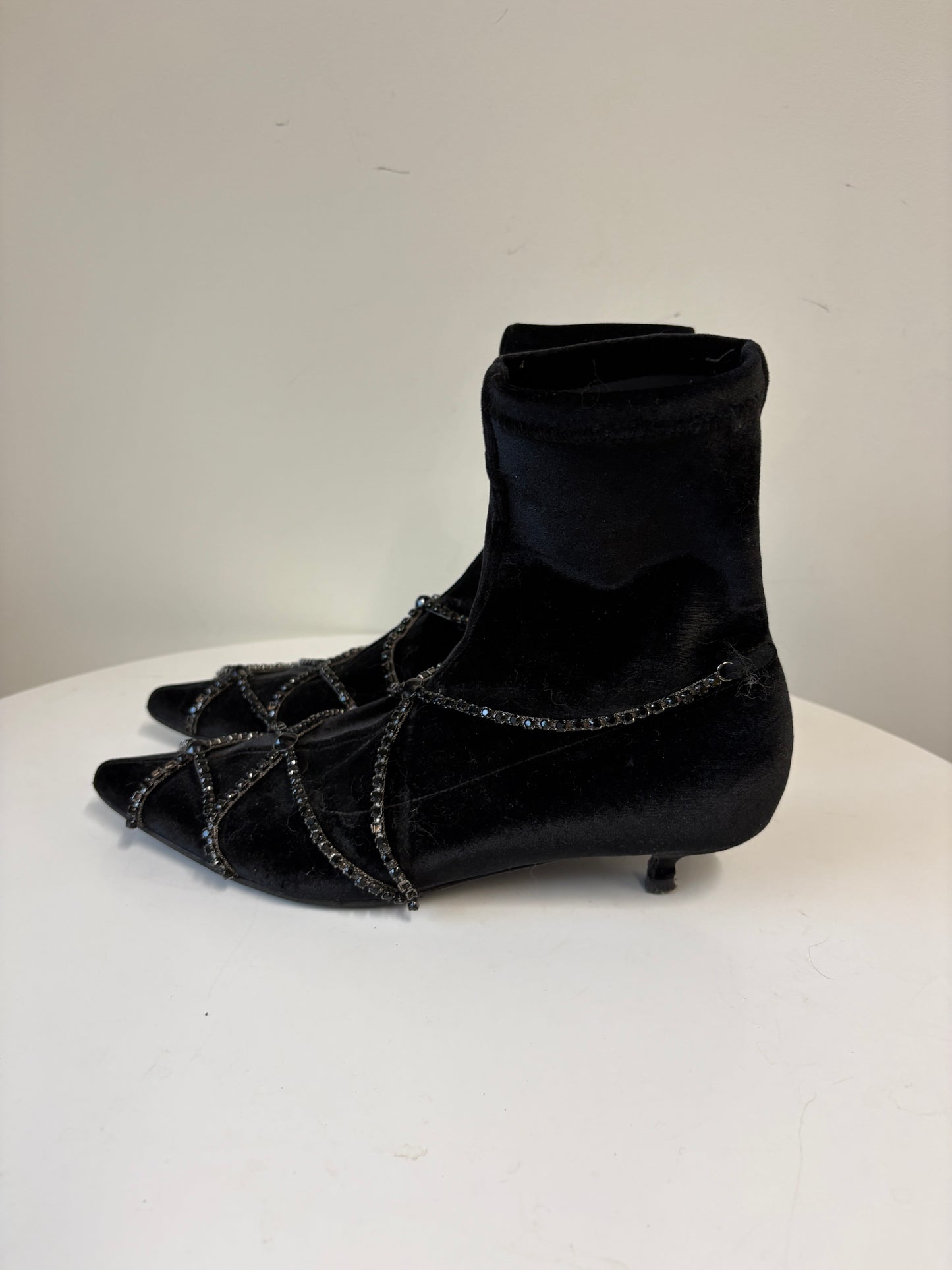 Sonia Rykiel Rhinestone Chain Ankle Boots Black