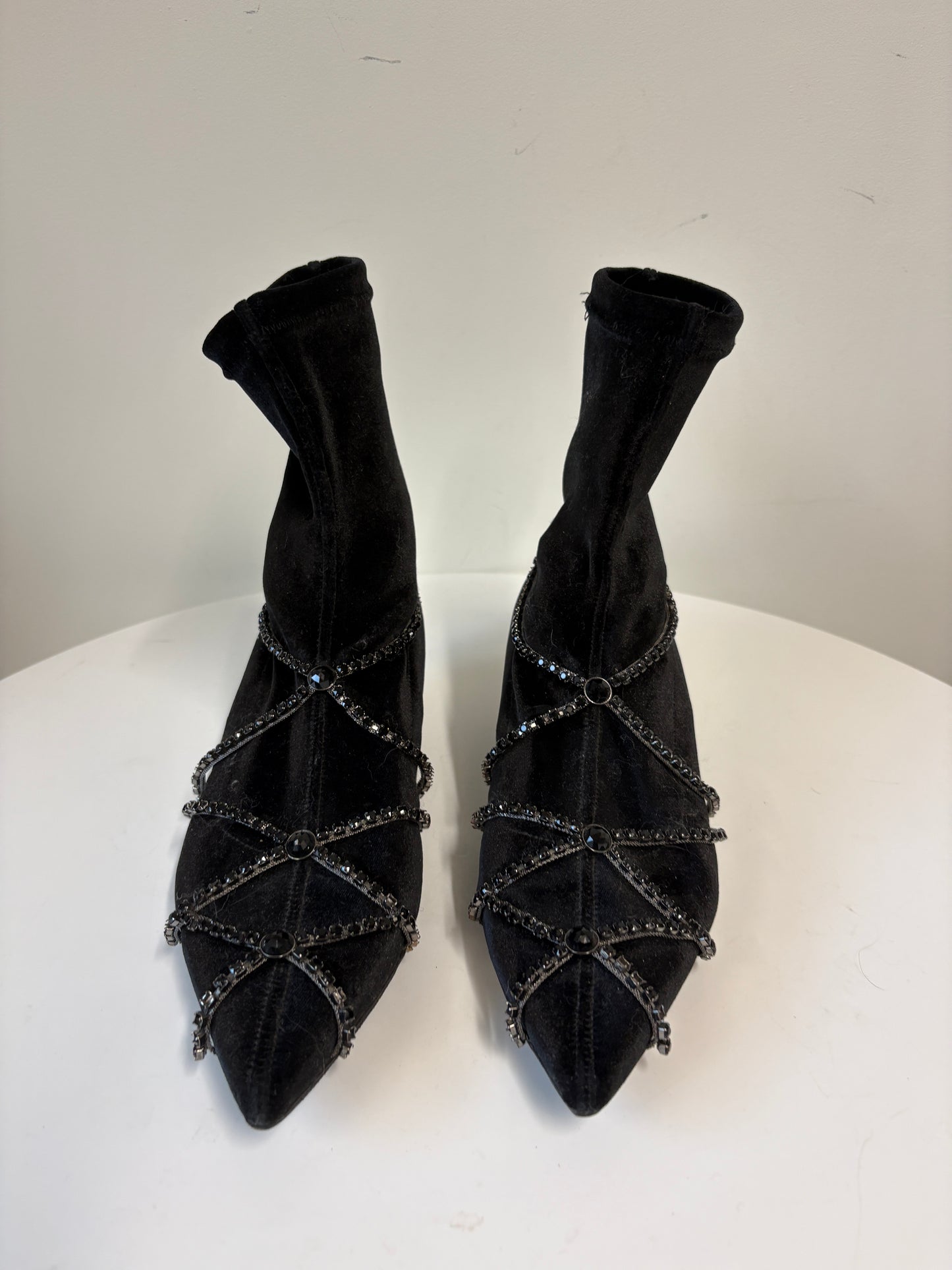 Sonia Rykiel Rhinestone Chain Ankle Boots Black