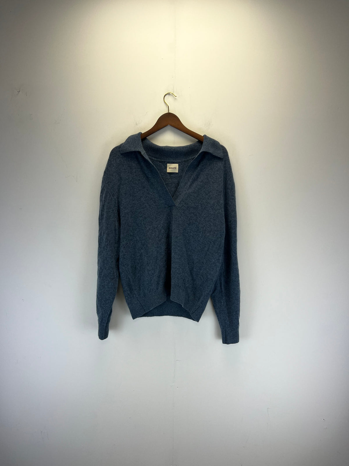 Khaite Blue V Neck Collared Cashmere Sweater