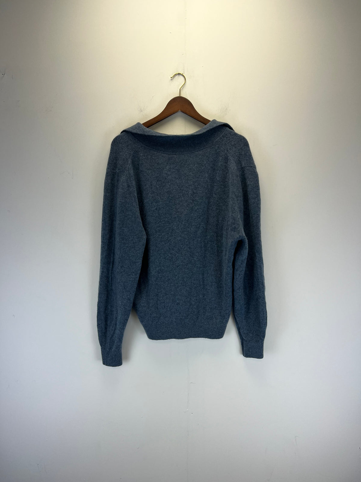 Khaite Blue V Neck Collared Cashmere Sweater