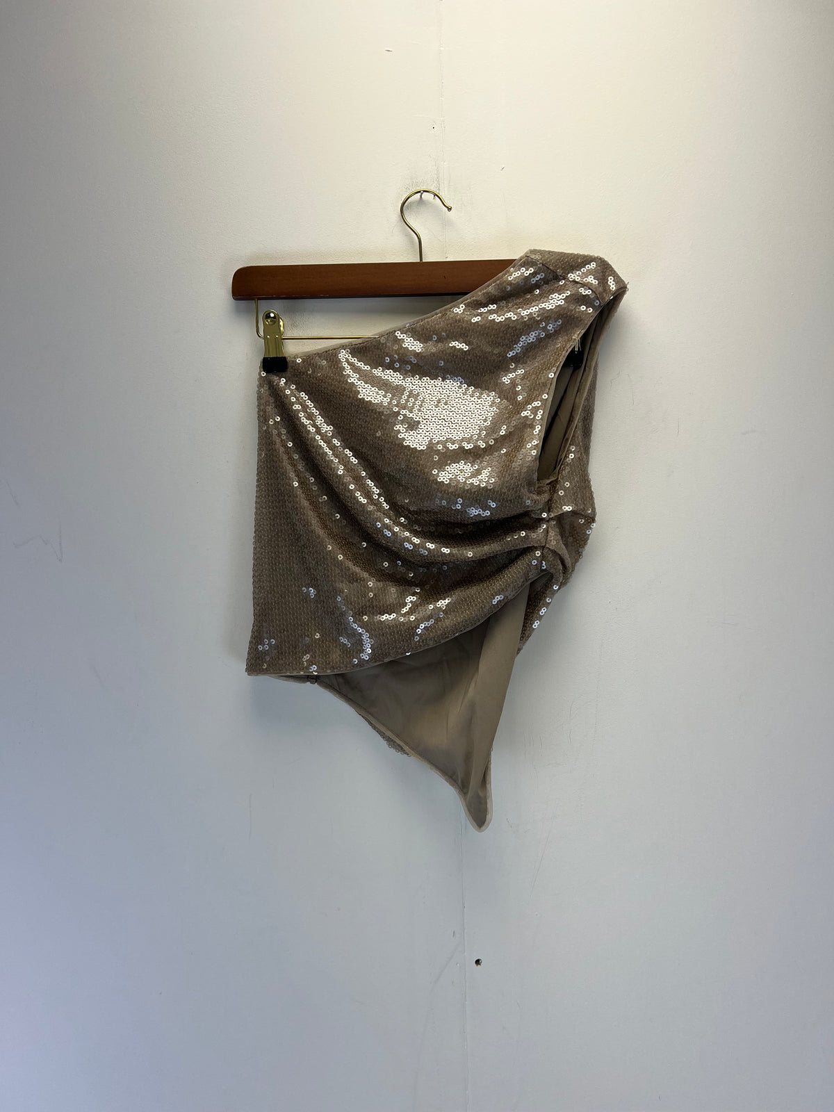 KHY beige sequin one shoulder top