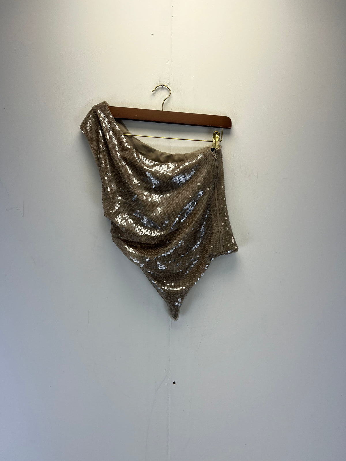 KHY beige sequin one shoulder top