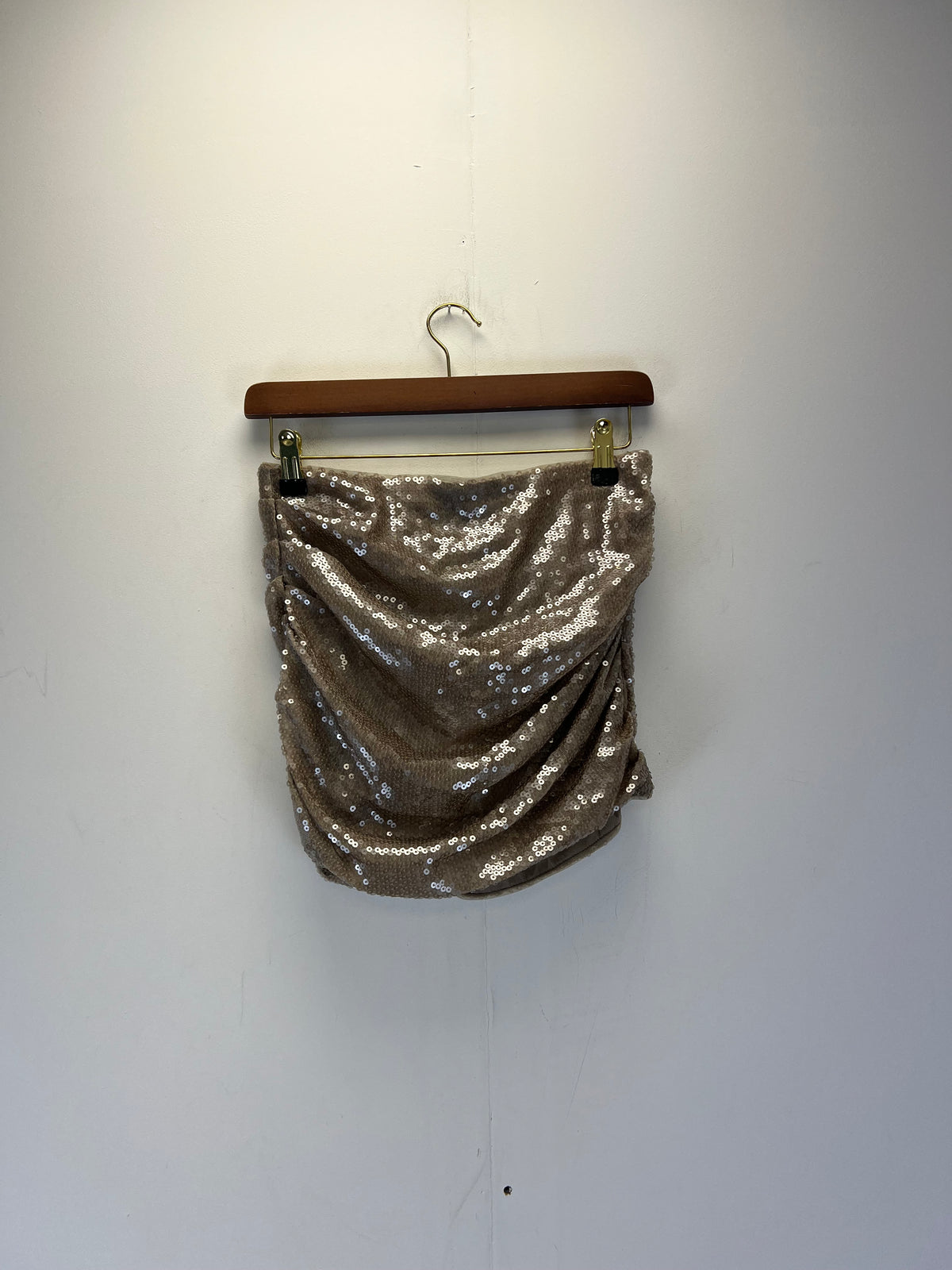 KHY Champagne Beige Sequin Mini Skirt