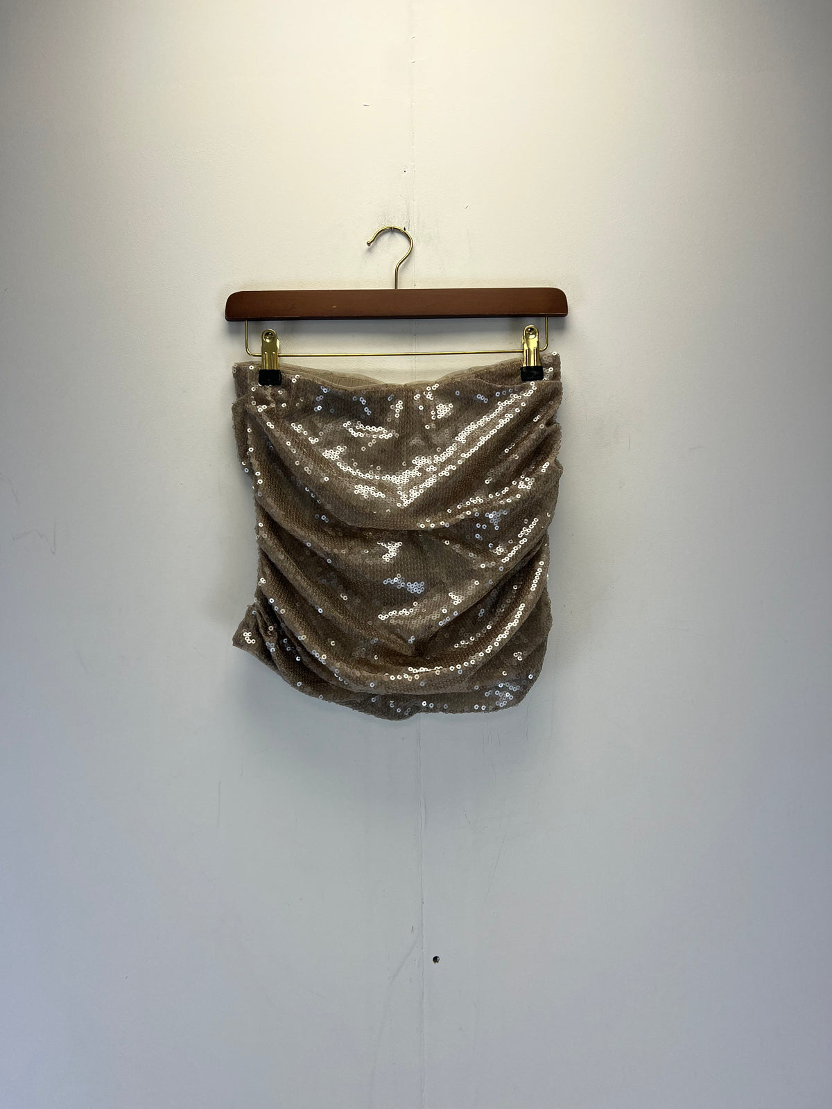 KHY Champagne Beige Sequin Mini Skirt