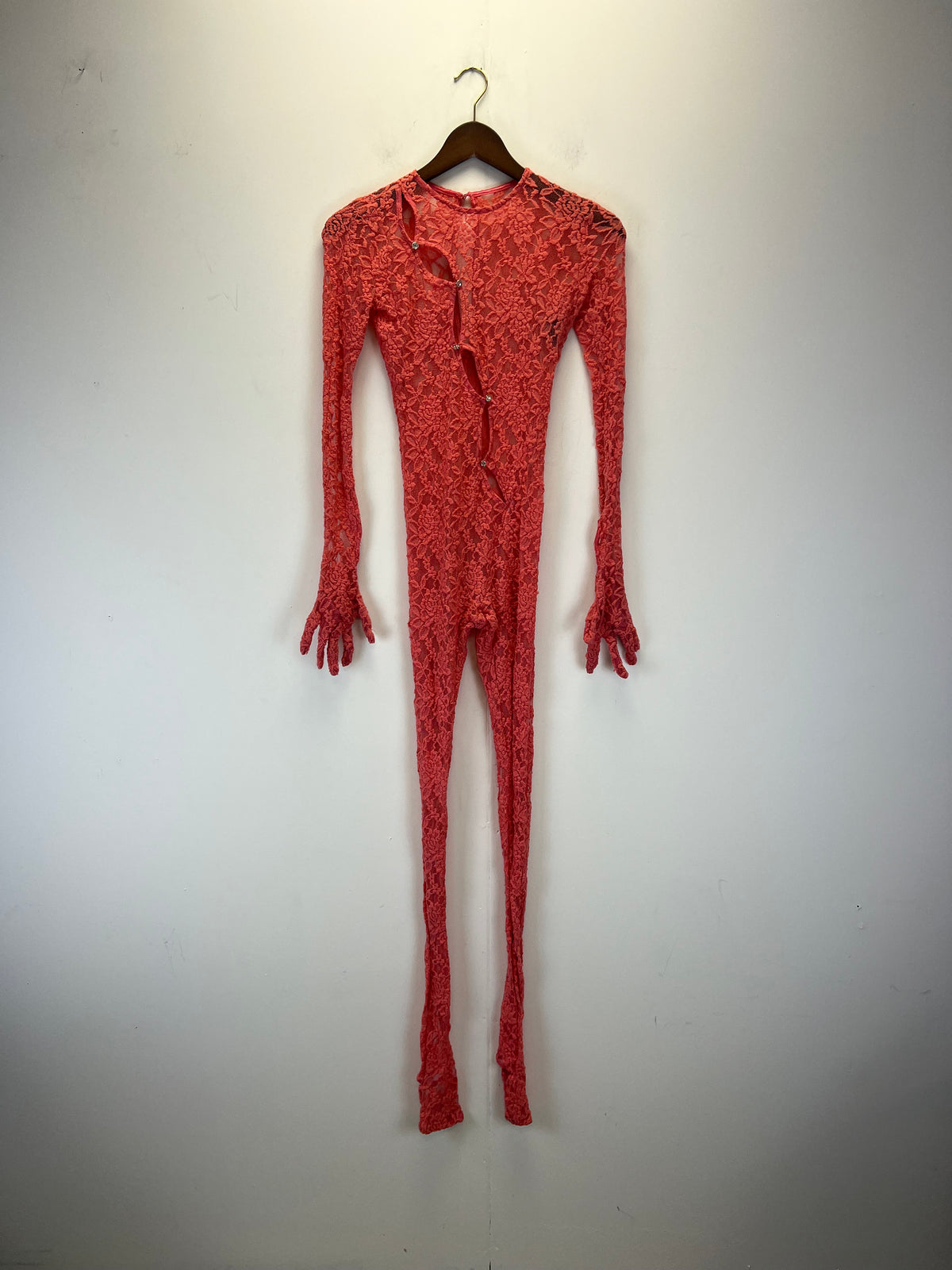 Brielle Coral Pink Lace Jumpsuit And Skirt Set