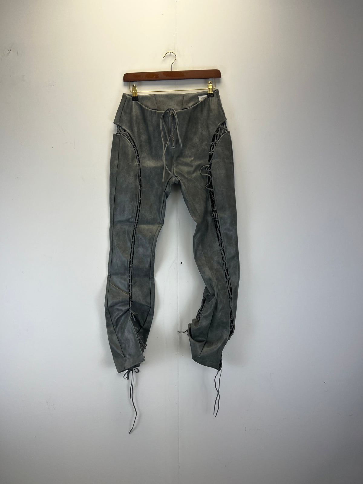 A Vintage Fit Grey Faux Leather Trousers