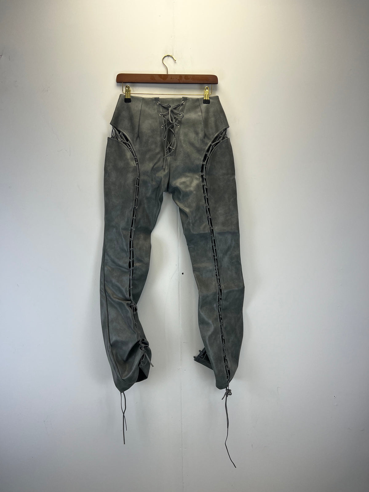 A Vintage Fit Grey Faux Leather Trousers
