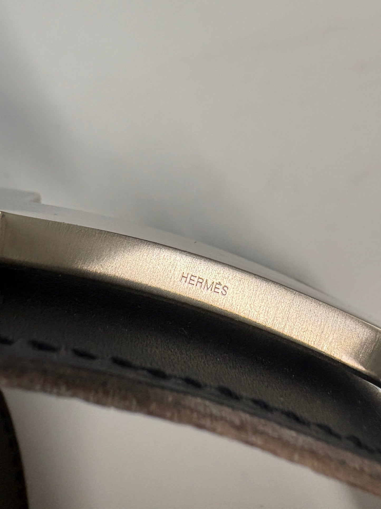 Hermes Black Reversible Leather Strap With Silver Buckle