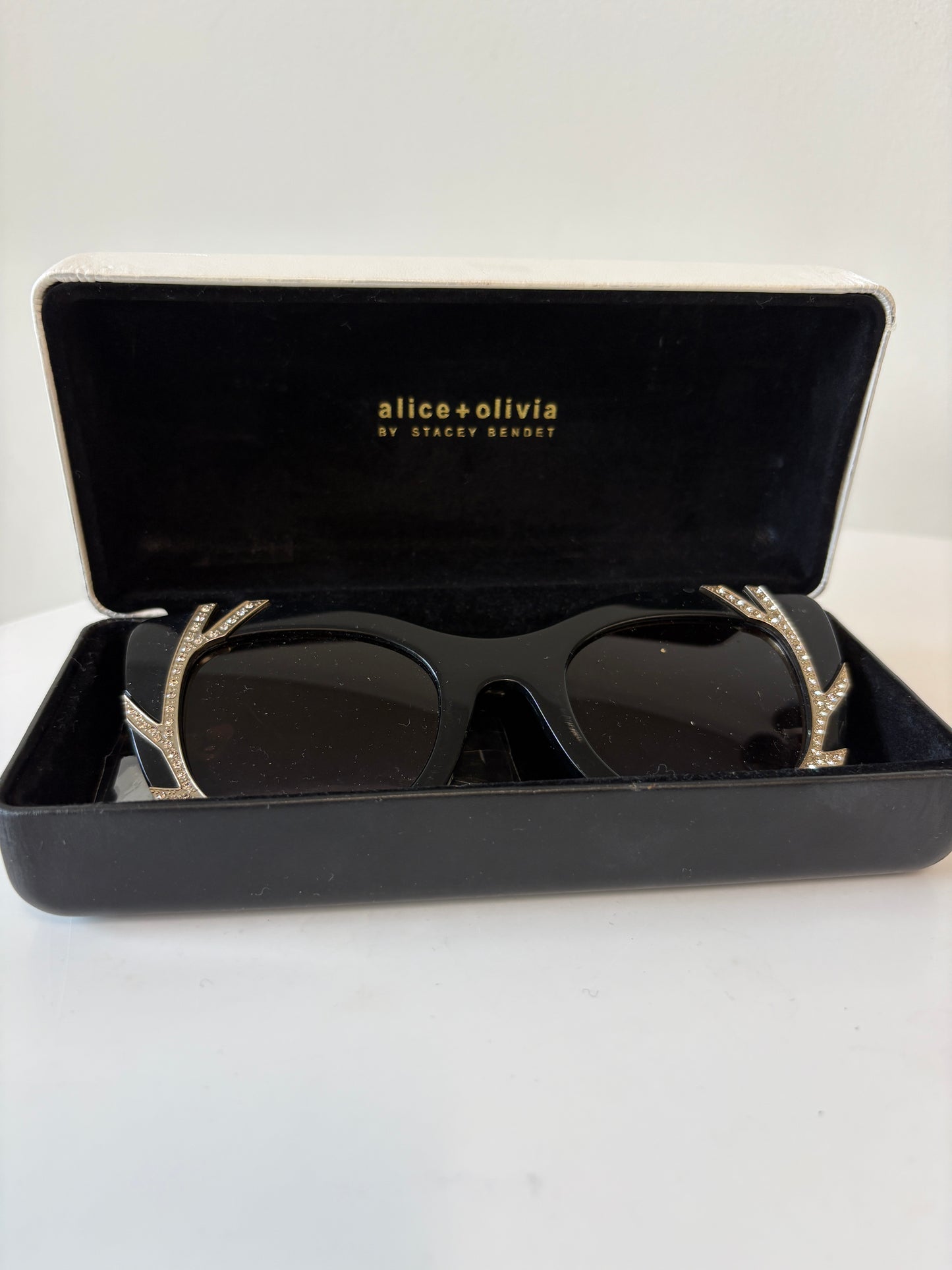 Alice + Olivia Black Delancey Crystal Sunglasses