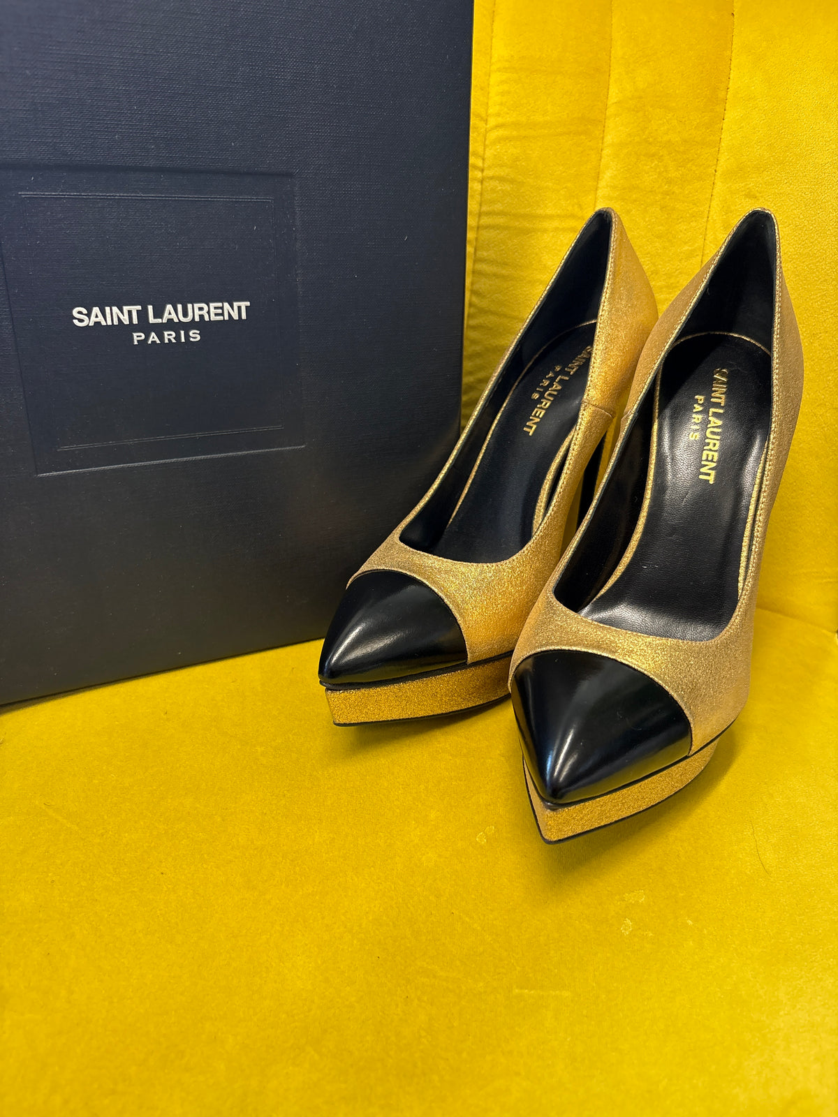 Saint Laurent Gold Platform Heels