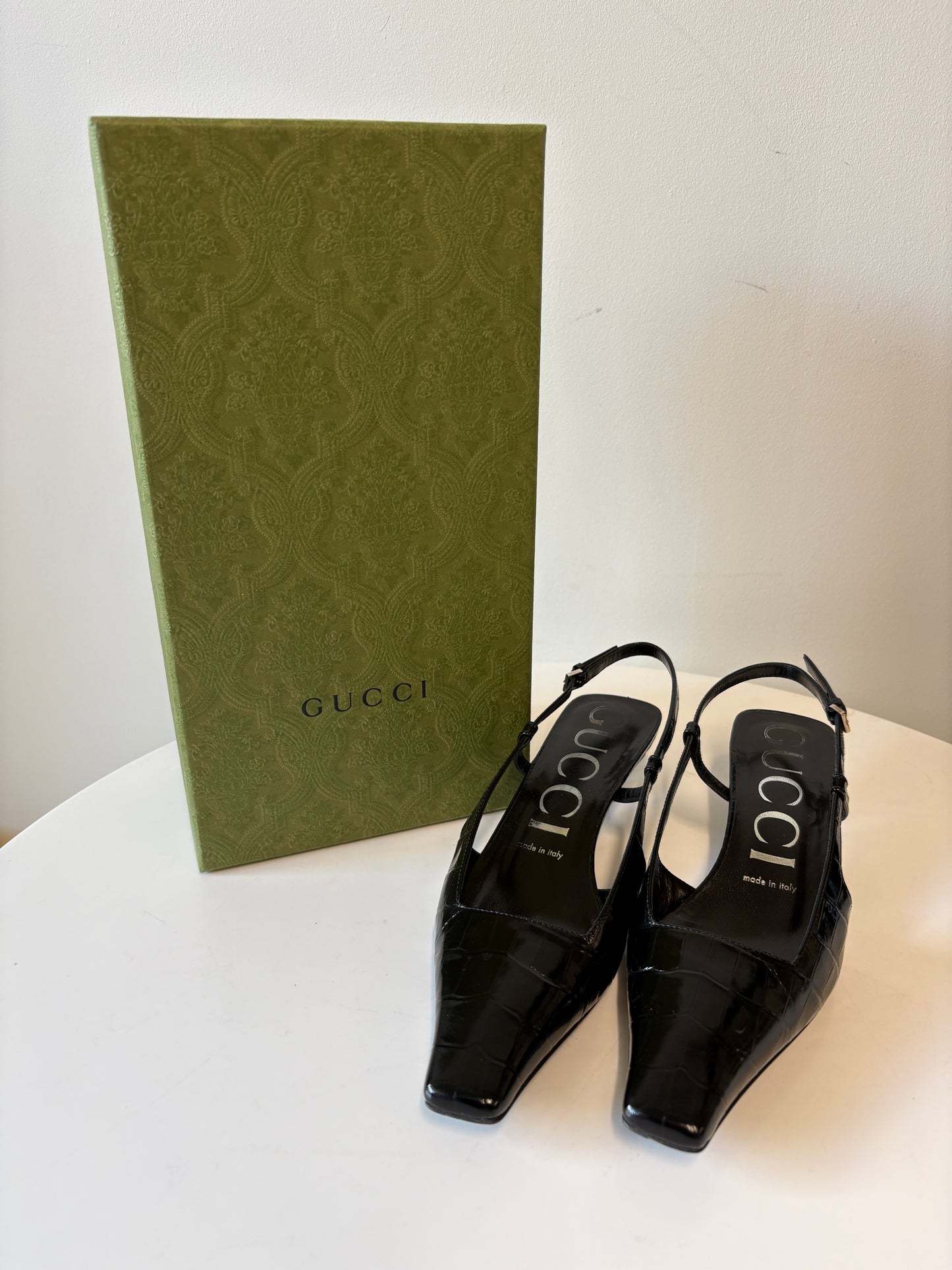 Gucci Mock Croc Kitten Heel Pumps