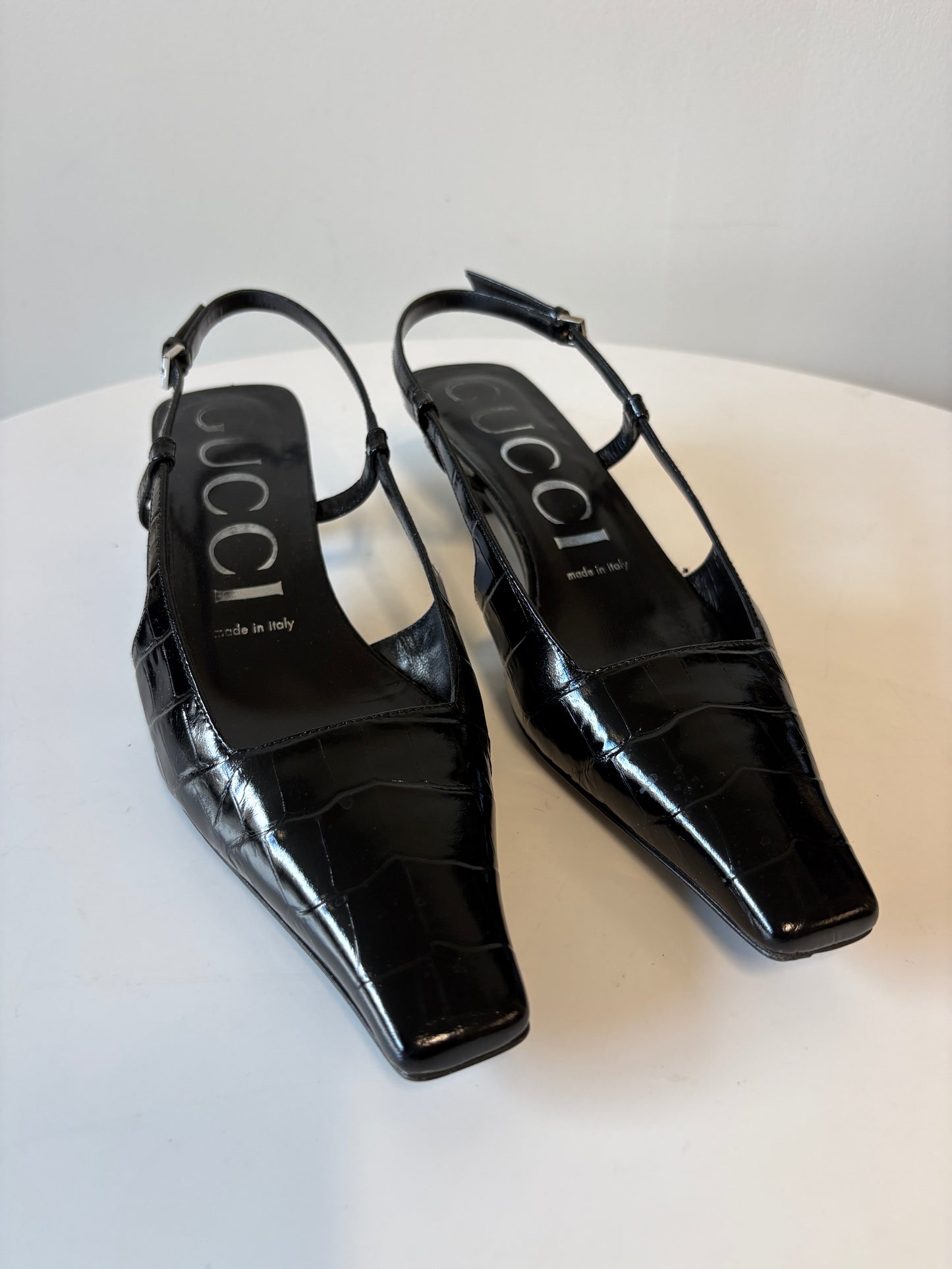 Gucci Mock Croc Kitten Heel Pumps