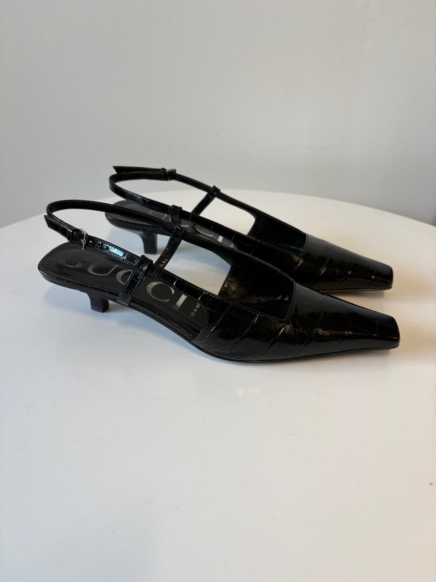 Gucci Mock Croc Kitten Heel Pumps