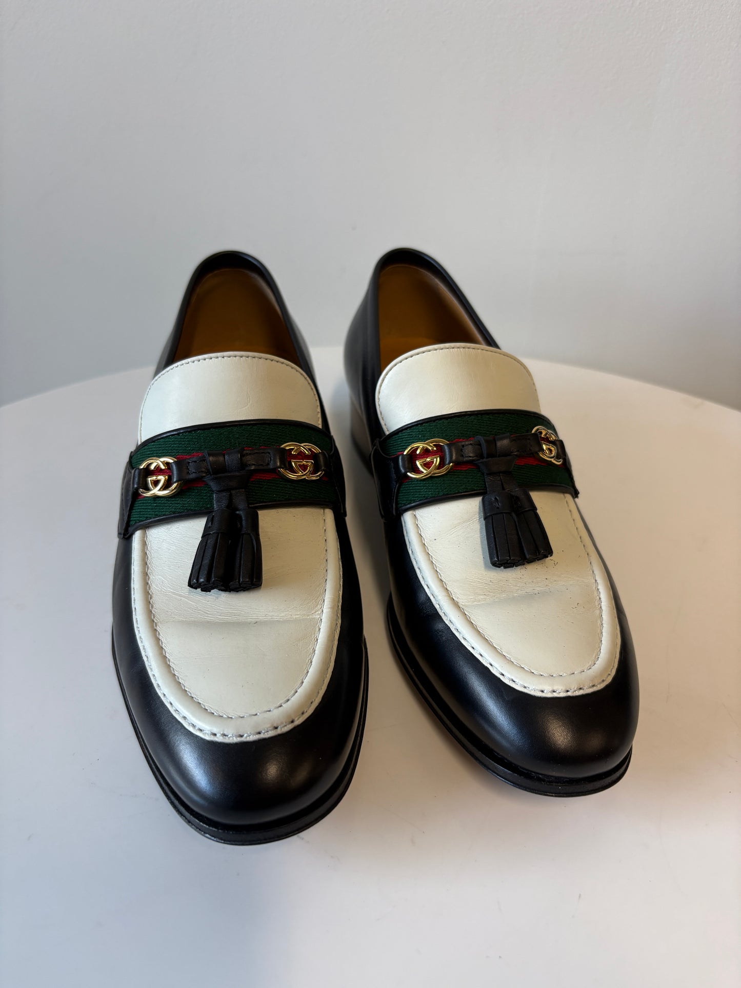 Gucci Paride GG Web Stripe Tassel Leather Loafers
