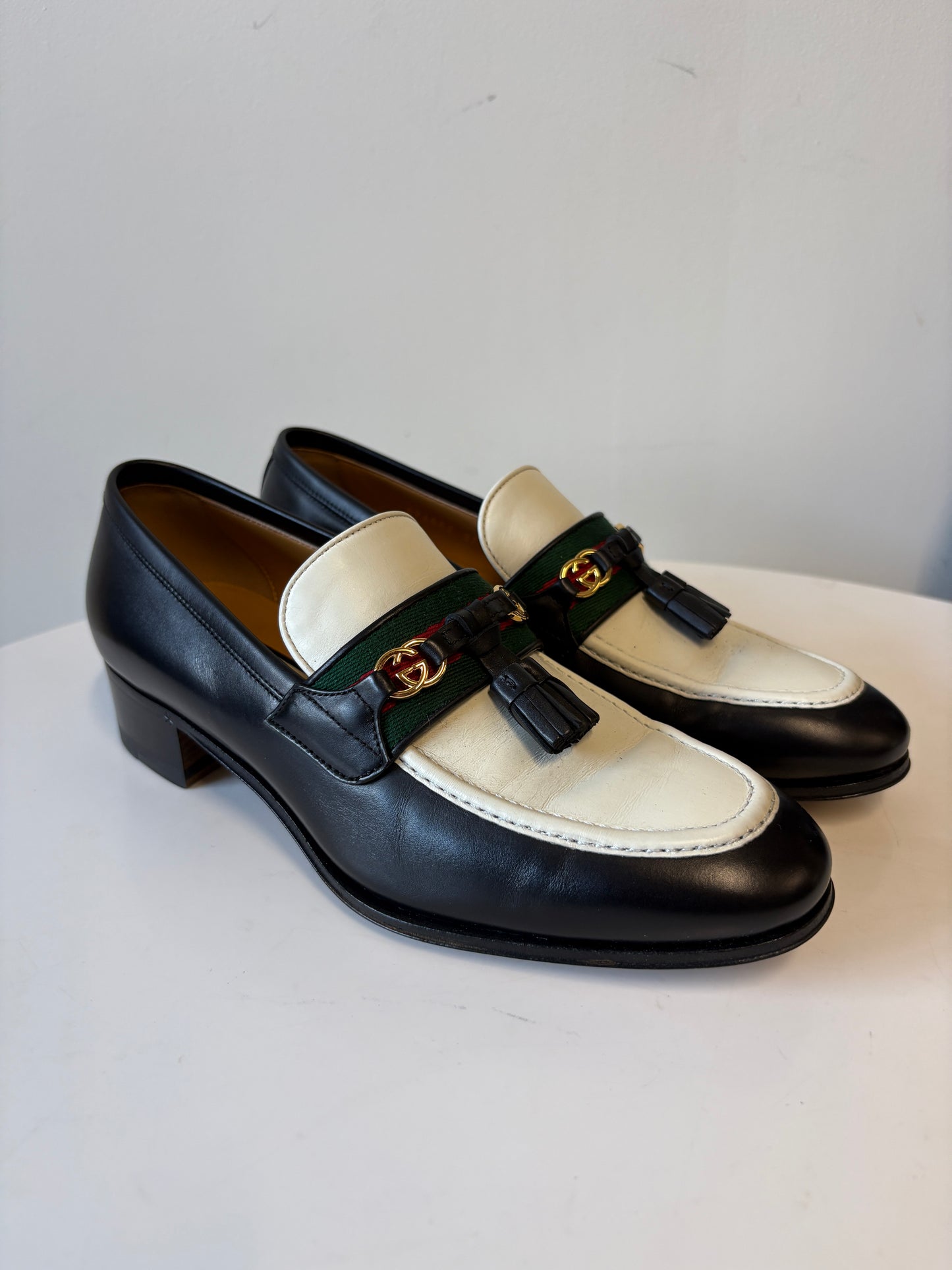 Gucci Paride GG Web Stripe Tassel Leather Loafers