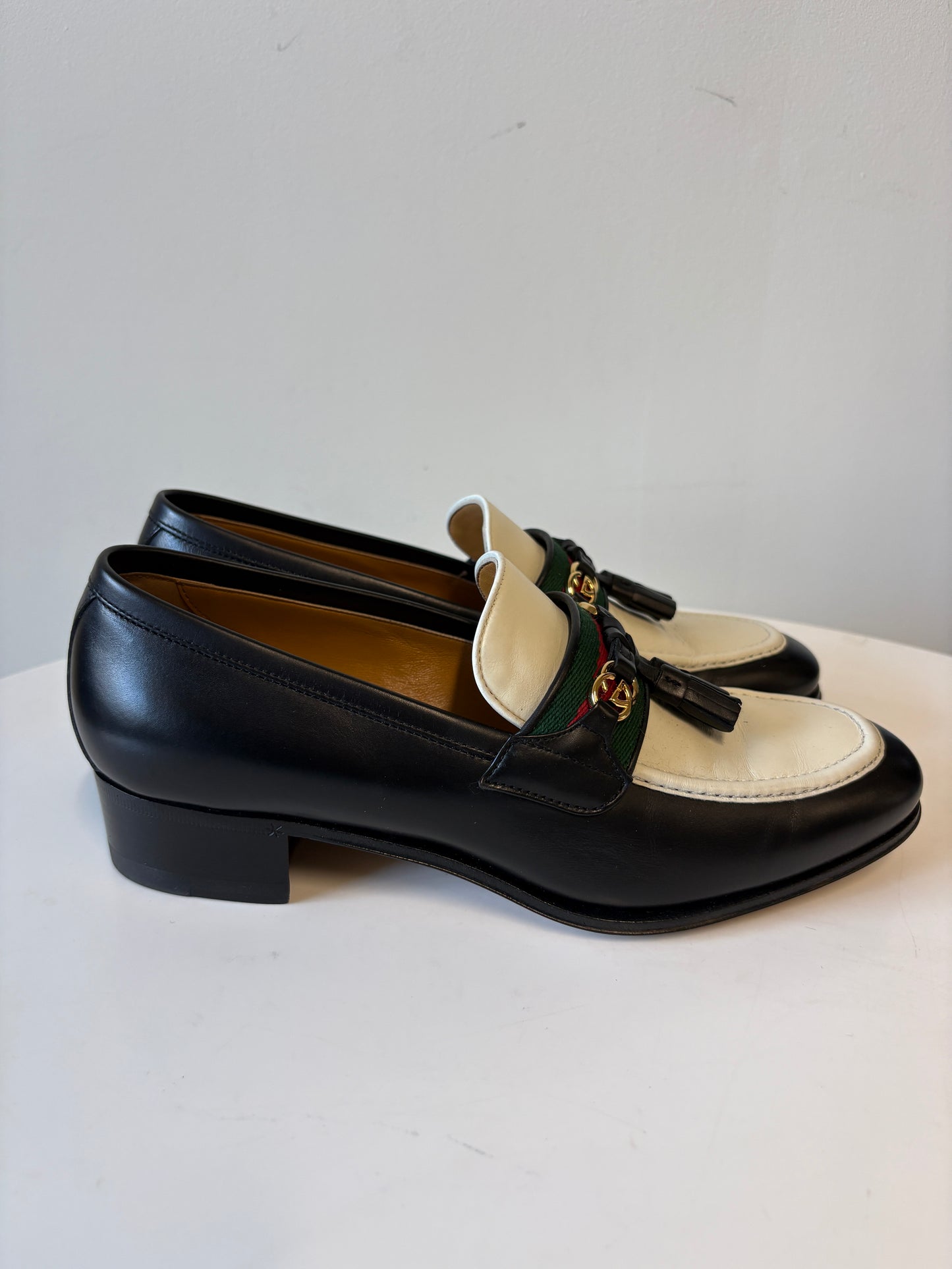 Gucci Paride GG Web Stripe Tassel Leather Loafers