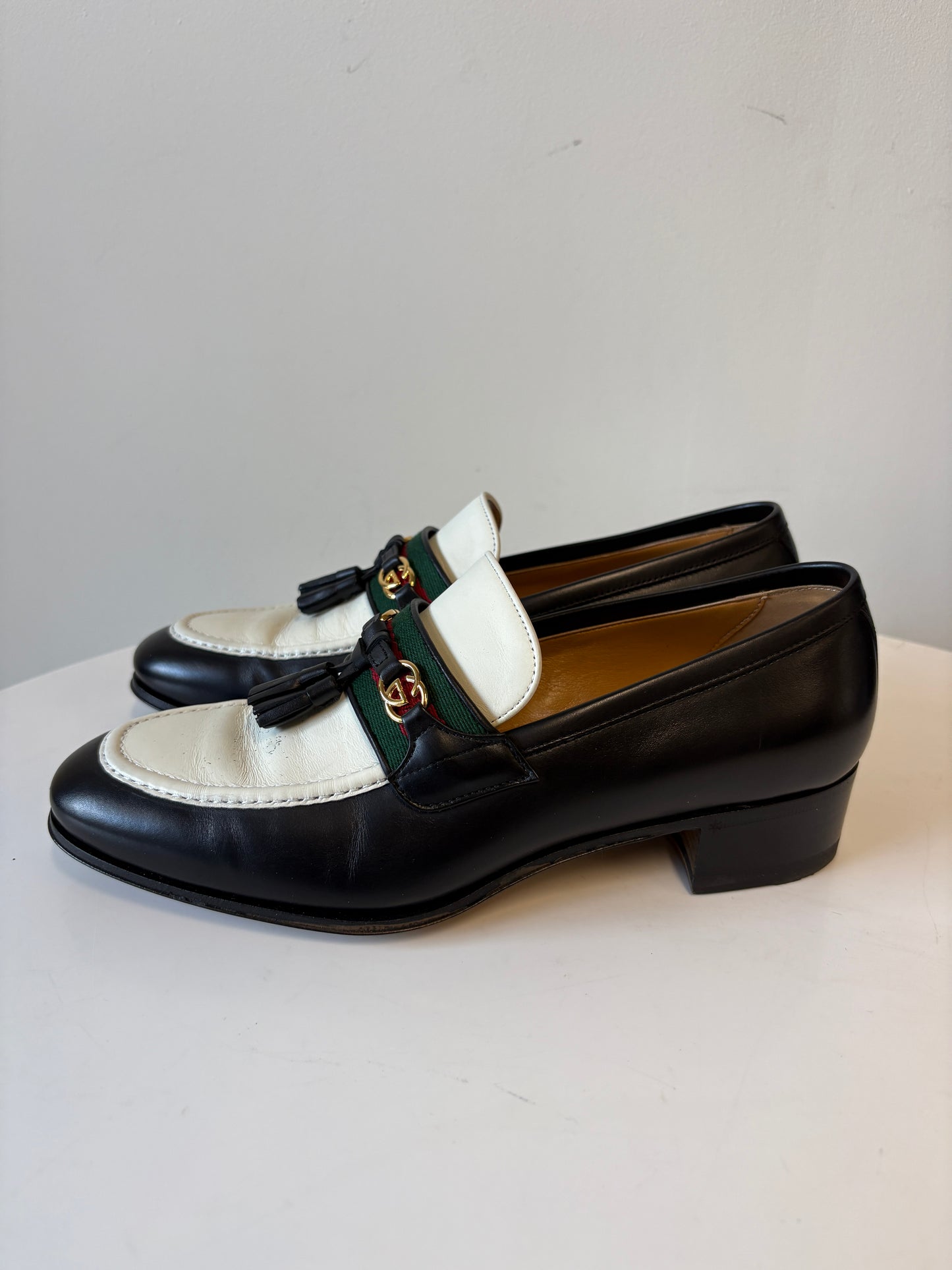 Gucci Paride GG Web Stripe Tassel Leather Loafers