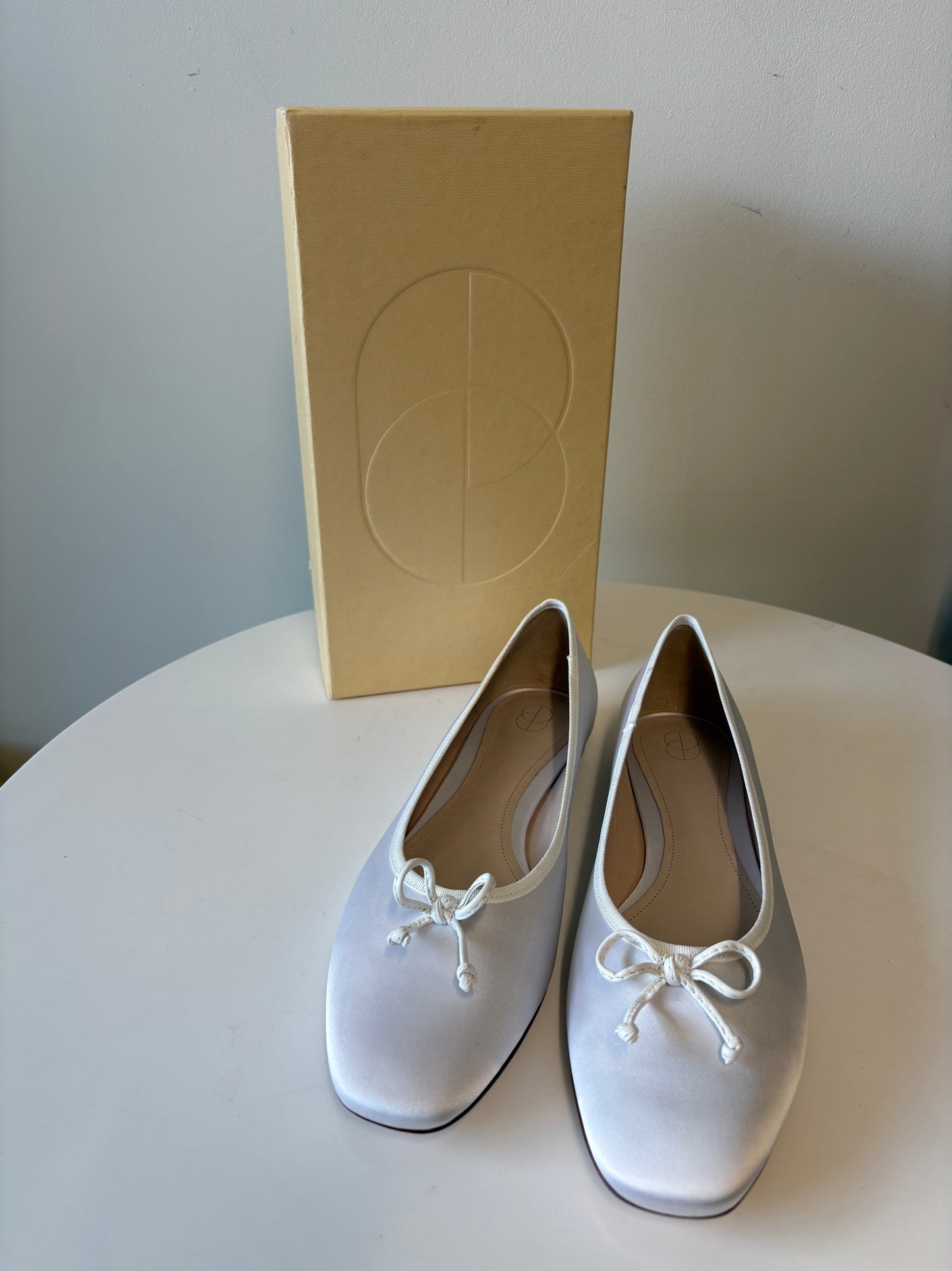 Porte & Paire White Satin Ballet Flats