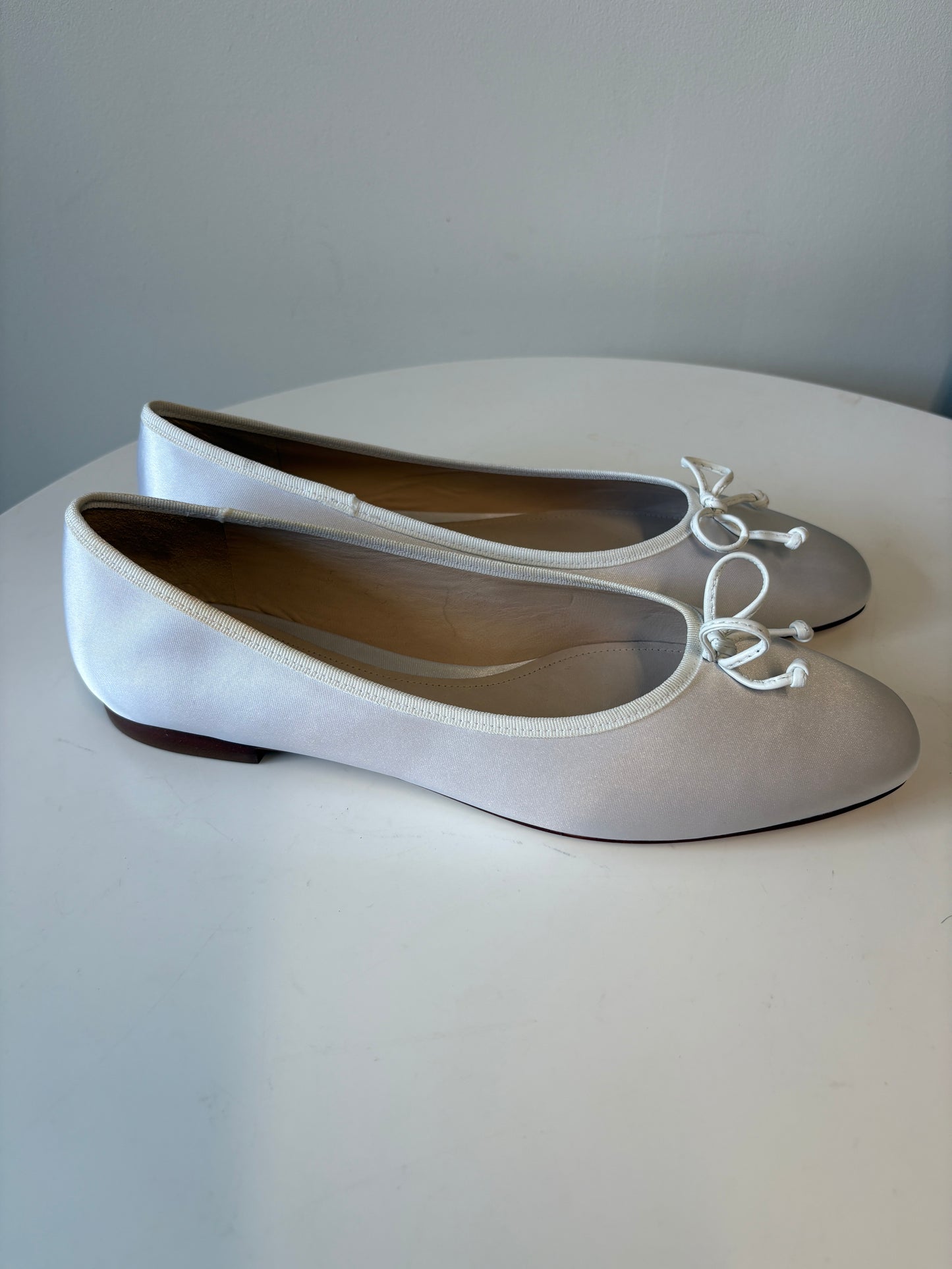 Porte & Paire White Satin Ballet Flats