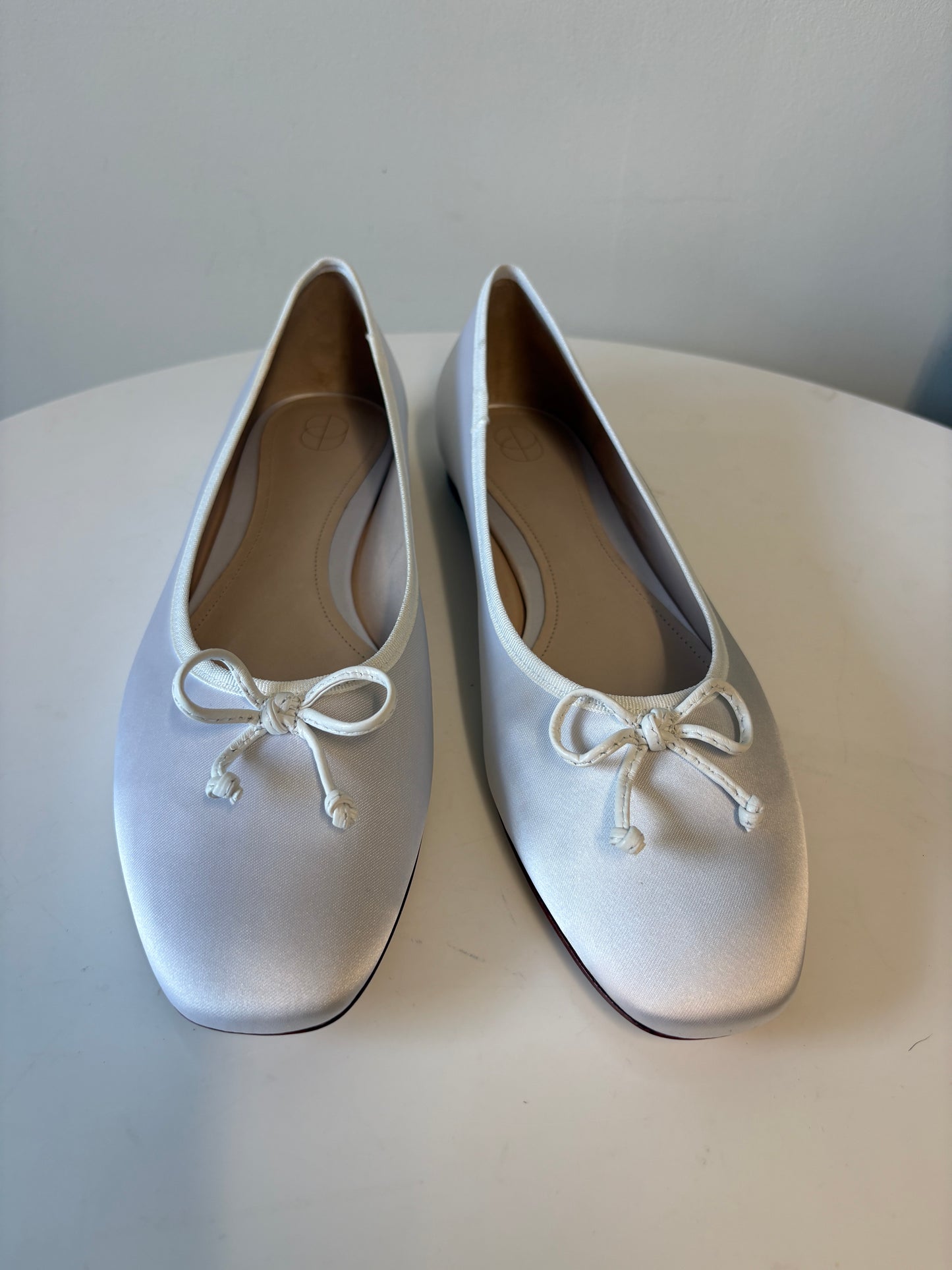 Porte & Paire White Satin Ballet Flats