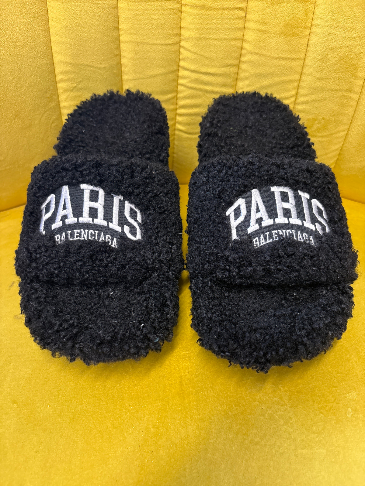Balenciaga Black Fluffy Logo Heels